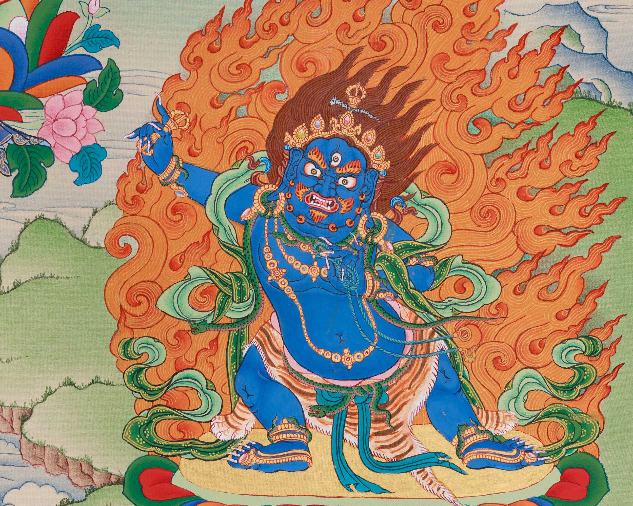 Trio Bodhisattva Thangka: Manjushri, Chenrezig, and Vajrapani | Tibetan Buddhism