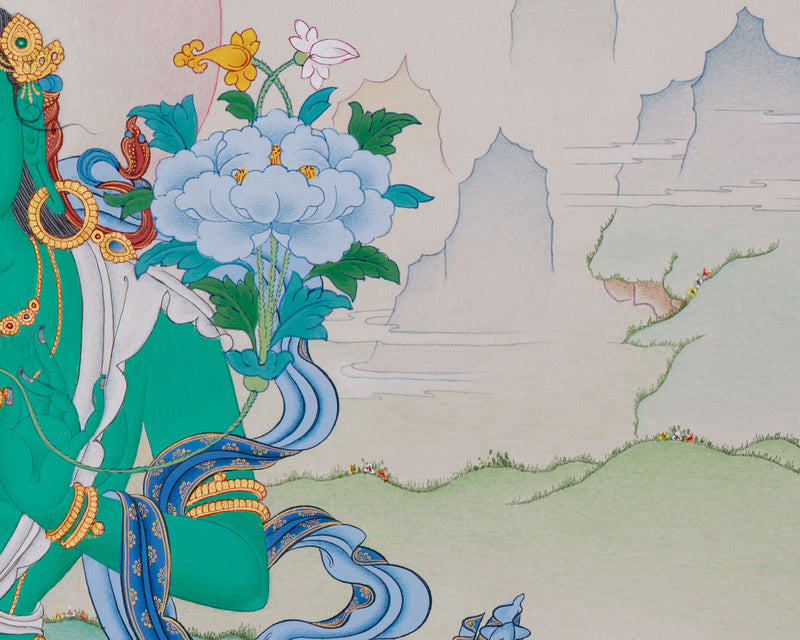 Supreme Mother Green Tara Thangka | Elegant Tibetan Artistry