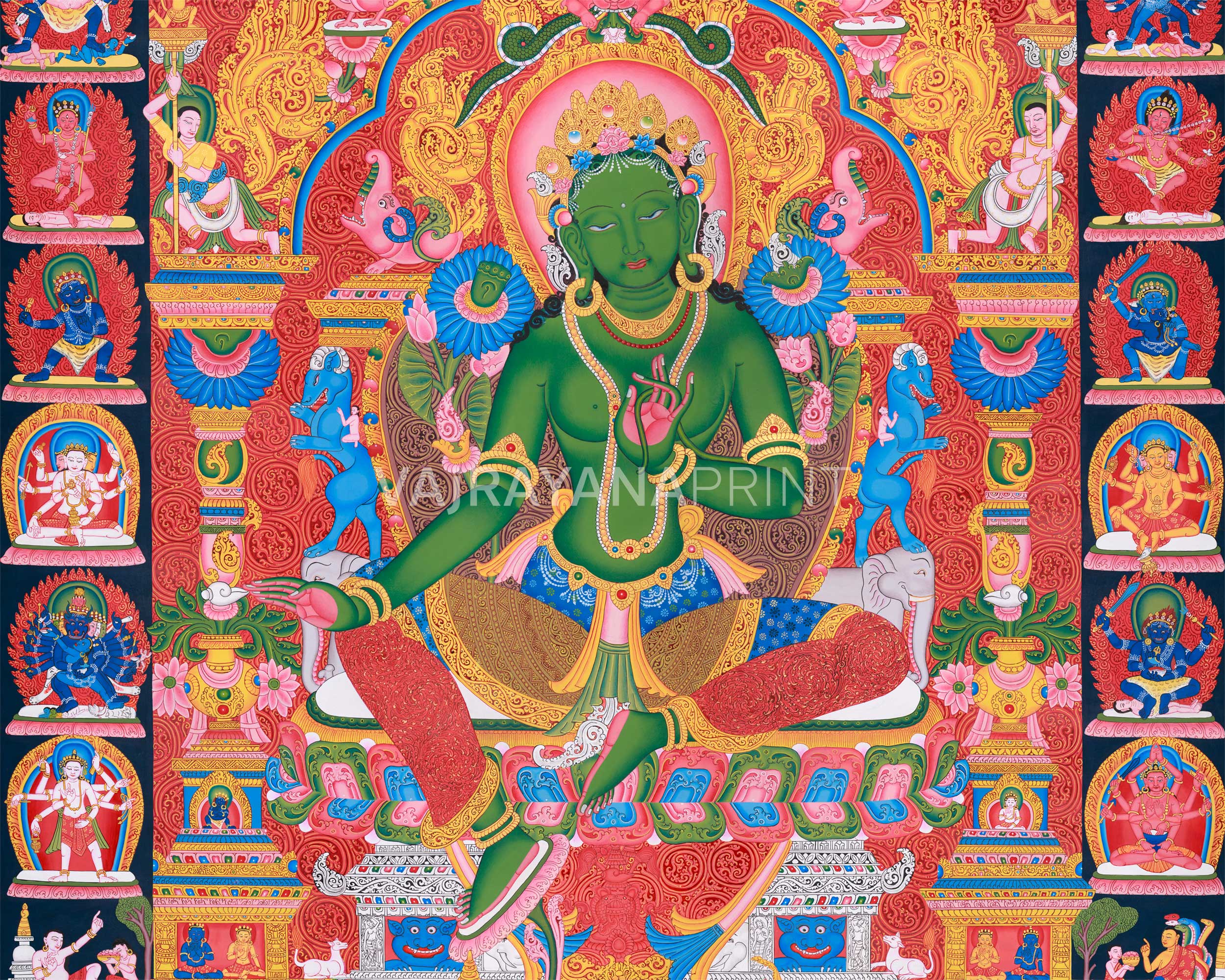 Tara's Radiant Duality: Green Tara and White Tara - Traditional Newari Buddhist Art