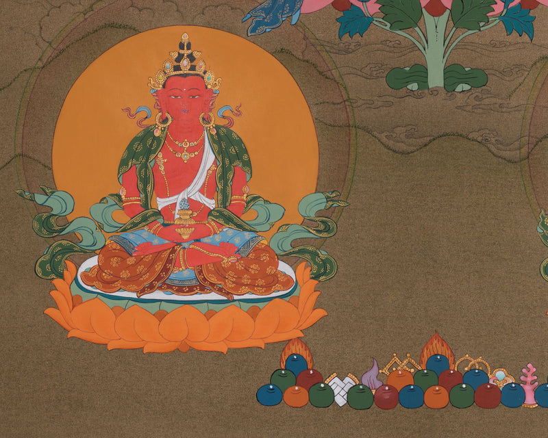 Sacred Three Long Life Deities Thangka | White Tara, Amitayus Buddha and Namgyalma