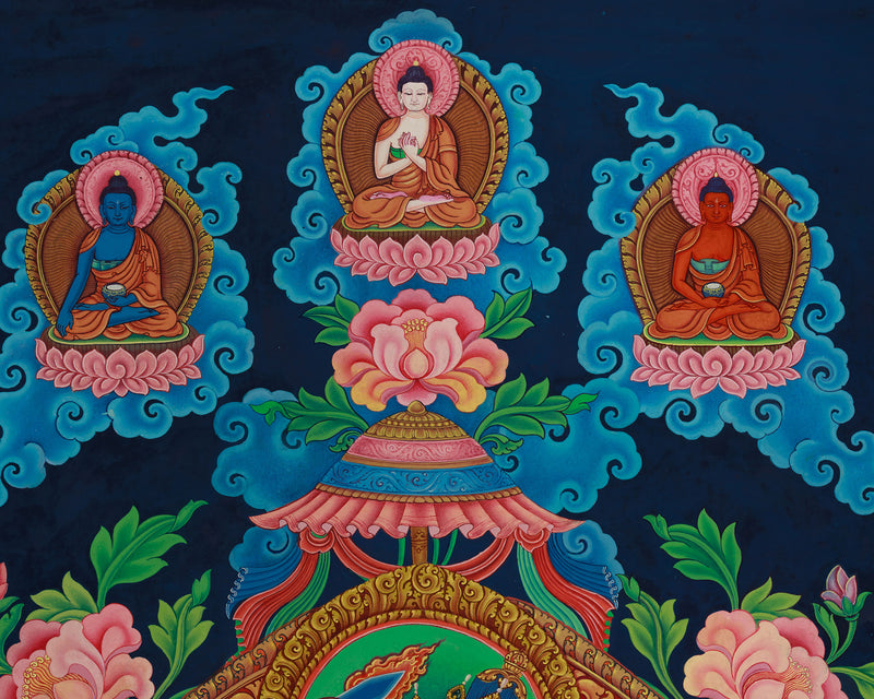 Divine Wisdom Manjushri Thangka Print | 5 Dhyani Buddhas | Bodhisattva Newari Canvas Art