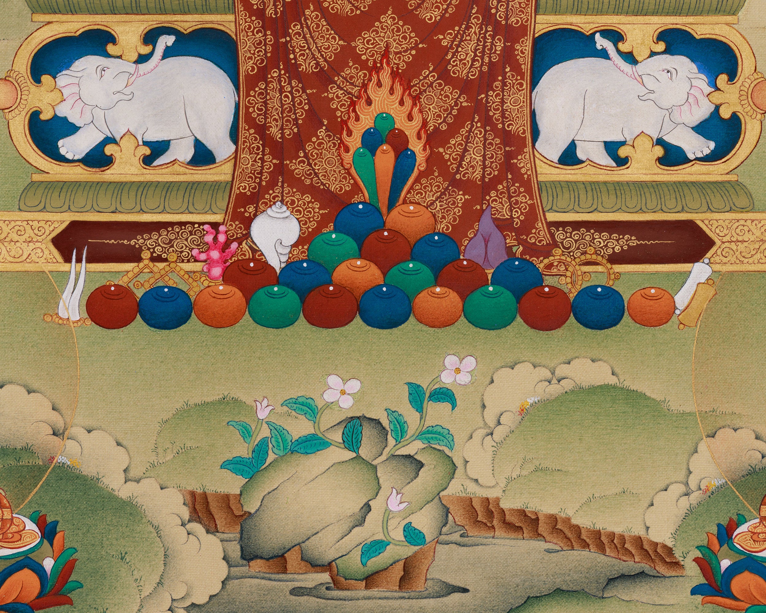 Premium 8 Medicine Buddha Thangka | Healing Deities Artwork with Gold & Natural Colors