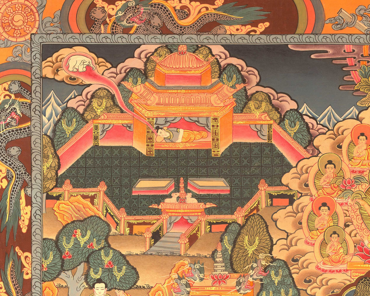 Miraculous Life Events Siddhartha Gautama Buddha | Hand Painted Thangka Art