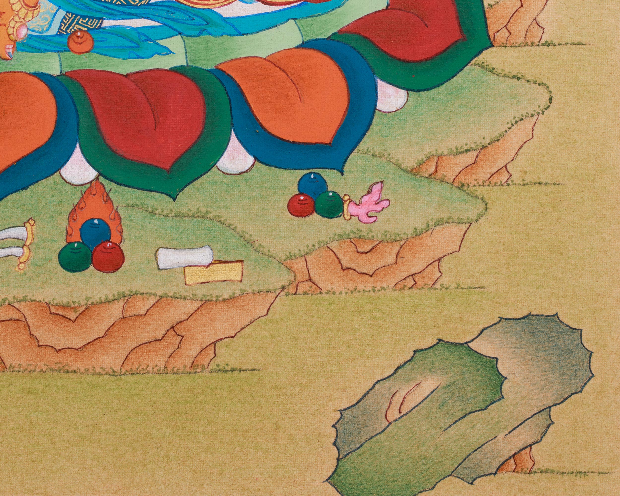 Kuber, Buddhist Wealth Deity | Yellow Dzambhala Thangka for Prosperity