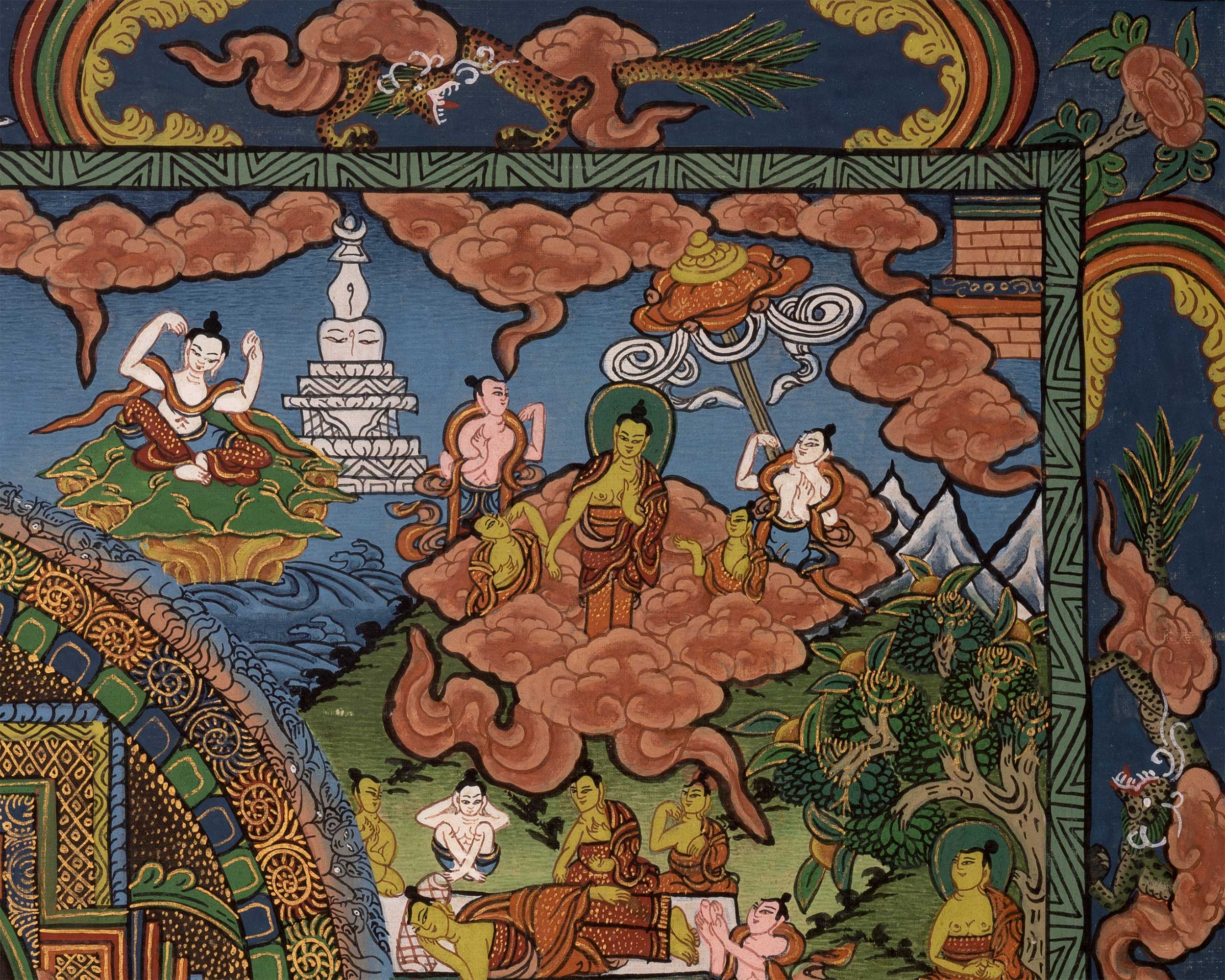 Horizontal Thangka of Buddha Life Story | A Spiritual Journey Through Sacred Art