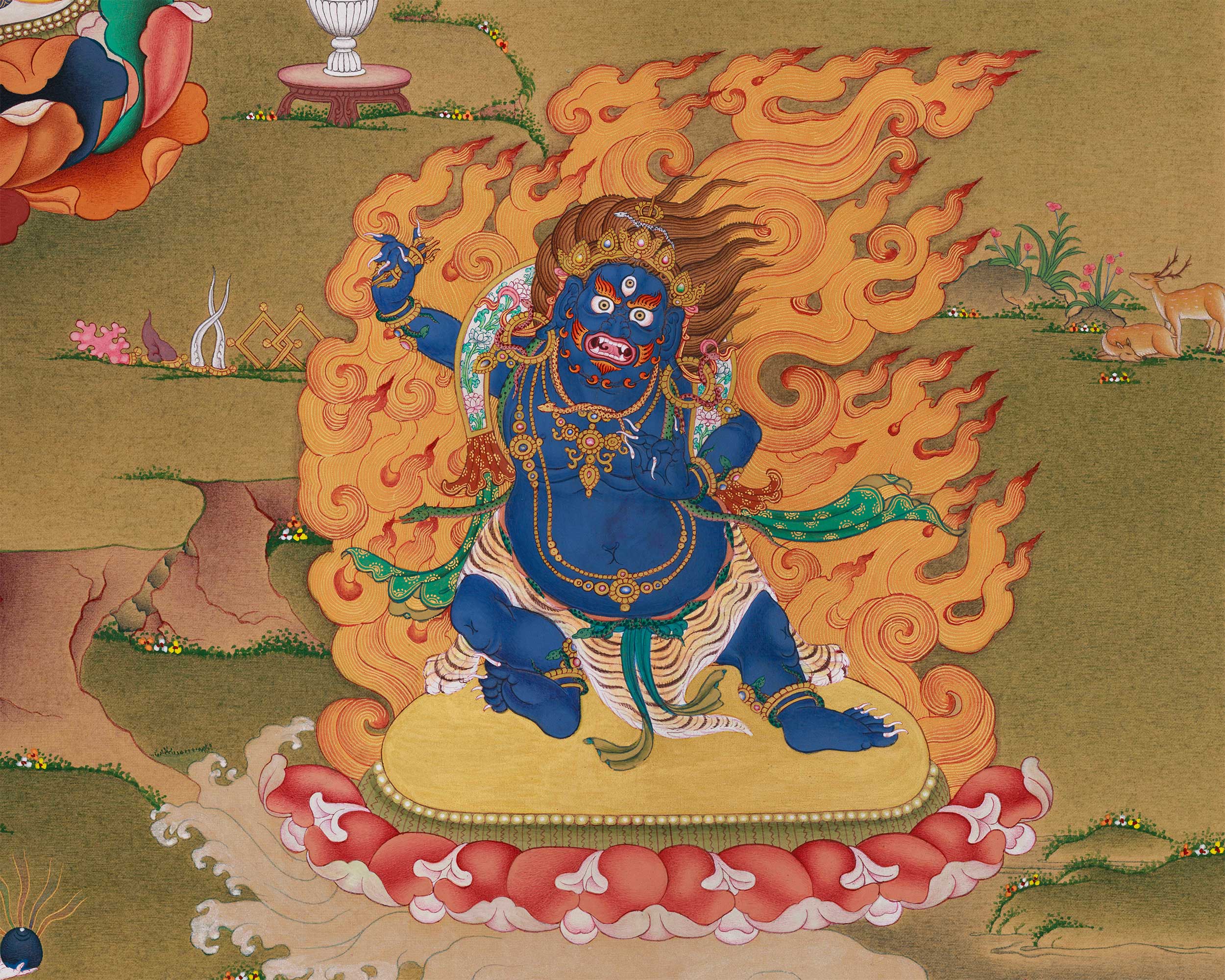 Grand 30x40 Inch Buddhist Thangka of Chenrezig, Manjushri, and Vajrapani | Symbol of Enlightened Trinity