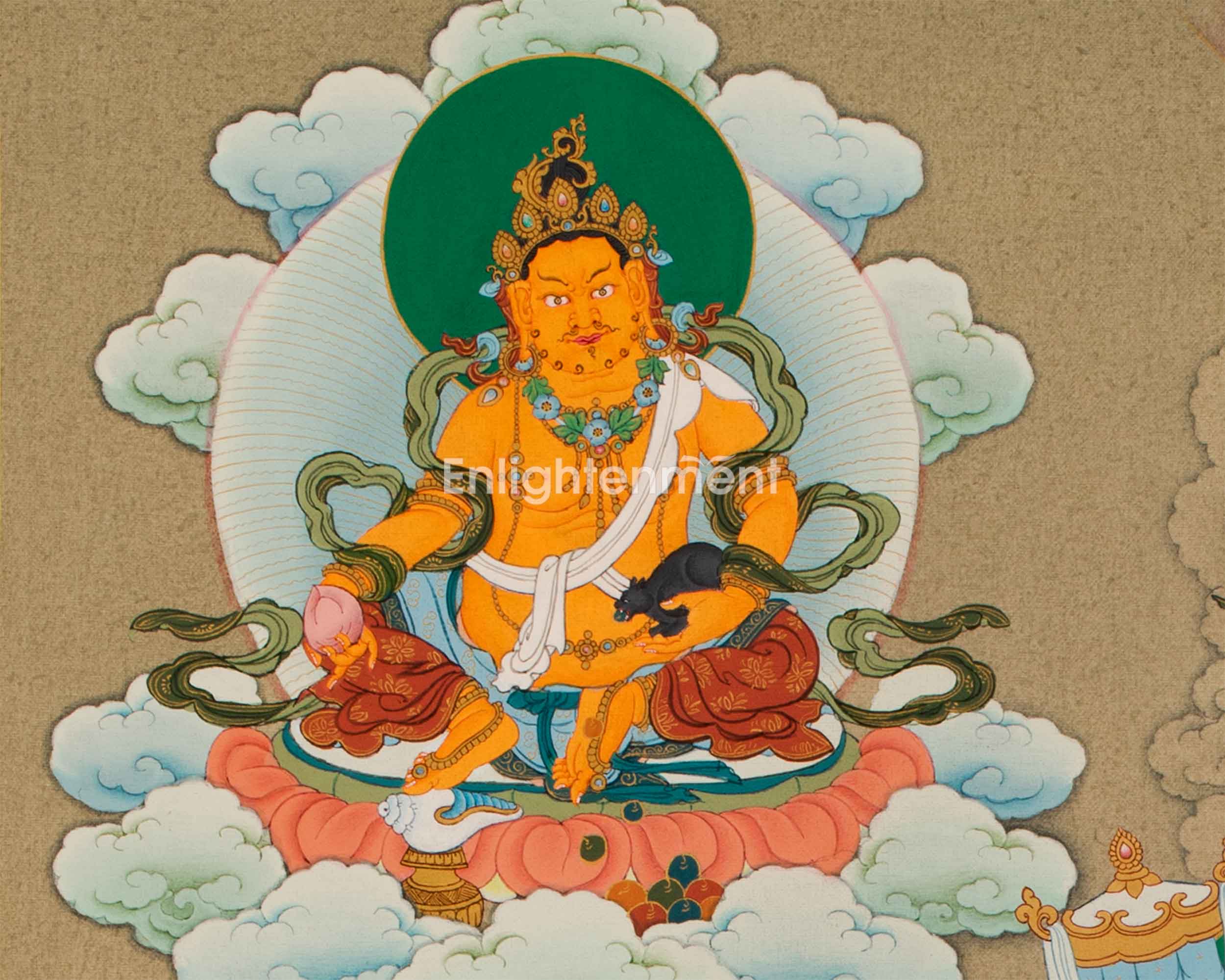 The Five Dzambhala Thangka - A Tapestry of Wealth and Abundance | Buddhist Wealth Deity Canvas