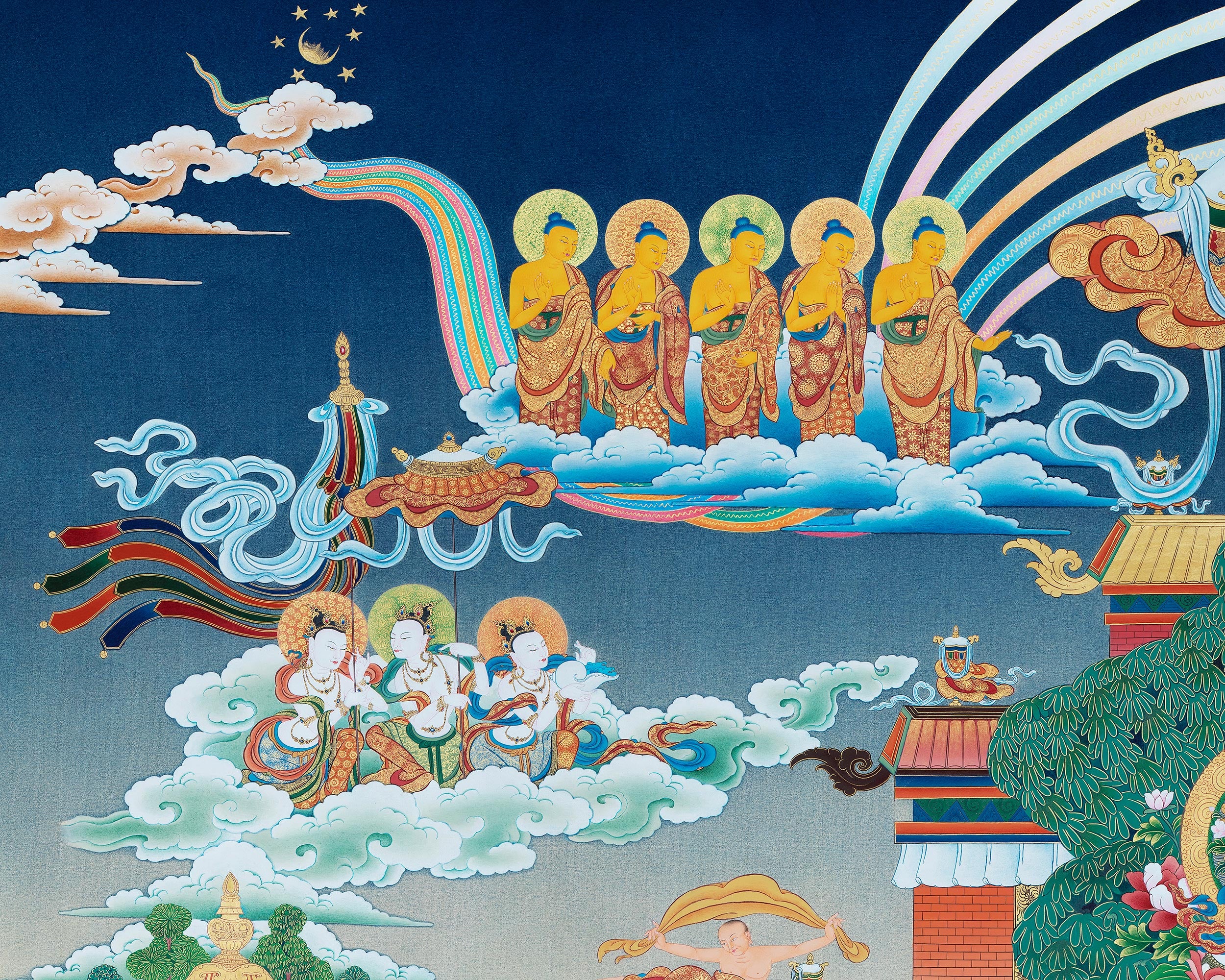 Buddha Amitabha Pureland Thangka, High Quality Giclee Canvas Print, Digital Print