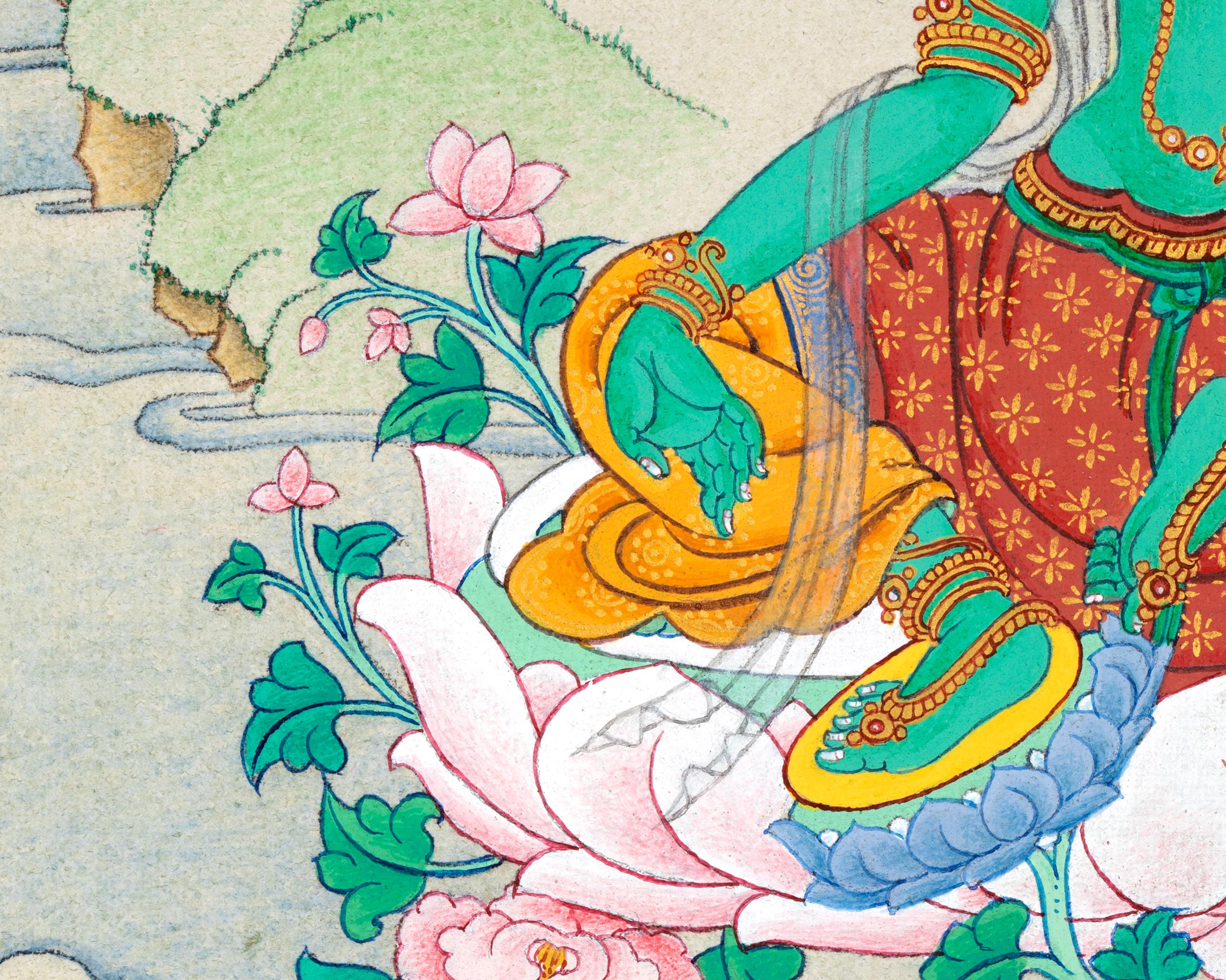 Small Green Tara Thangka Art