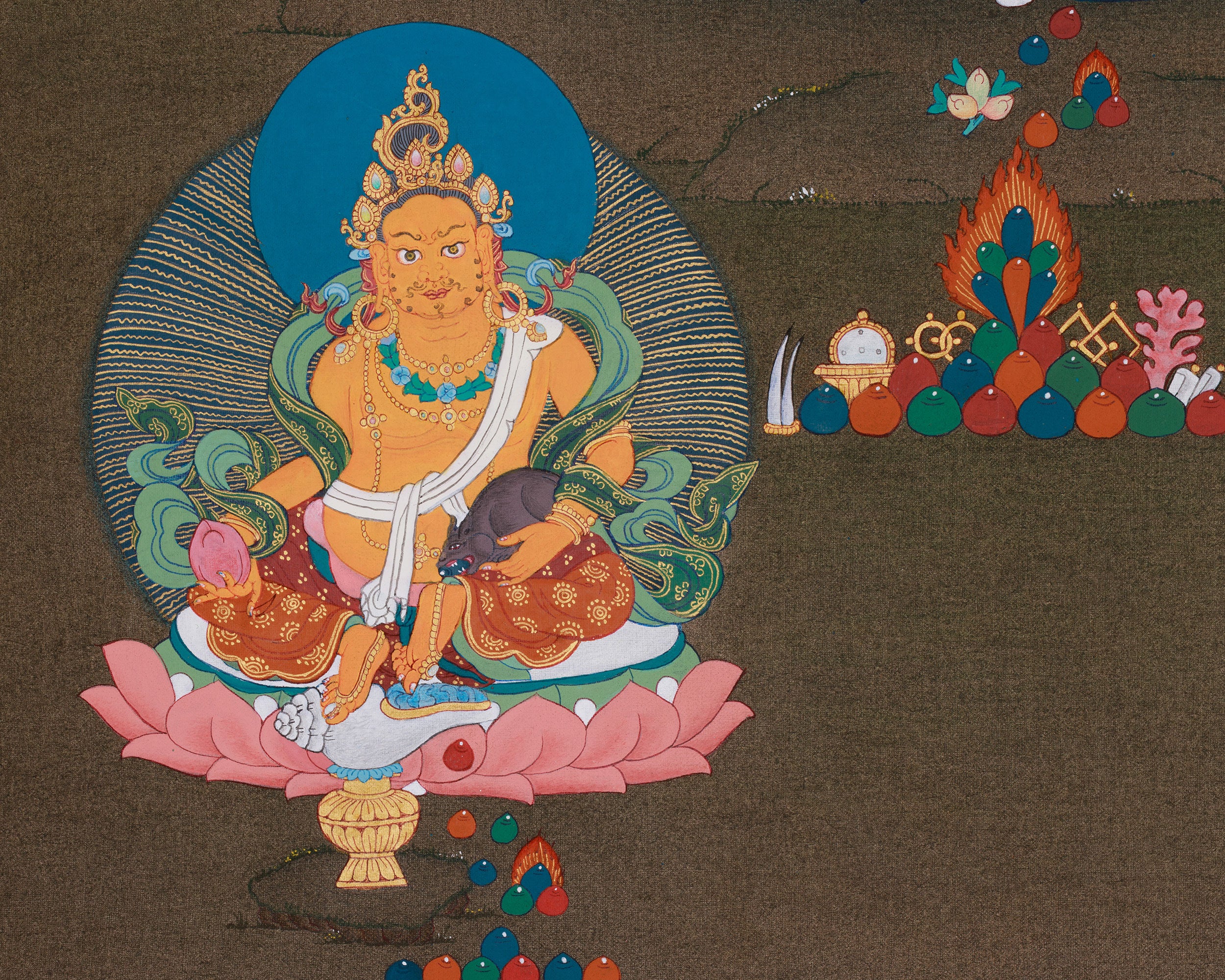 Namtoshe Buddha Thangka | Featuring Dzambhala and Vasundhara