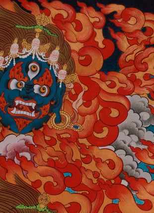 Yidam Yamantaka Head Thangka | Guardian Against Ignorance, Fear, and Spiritual Obstacles