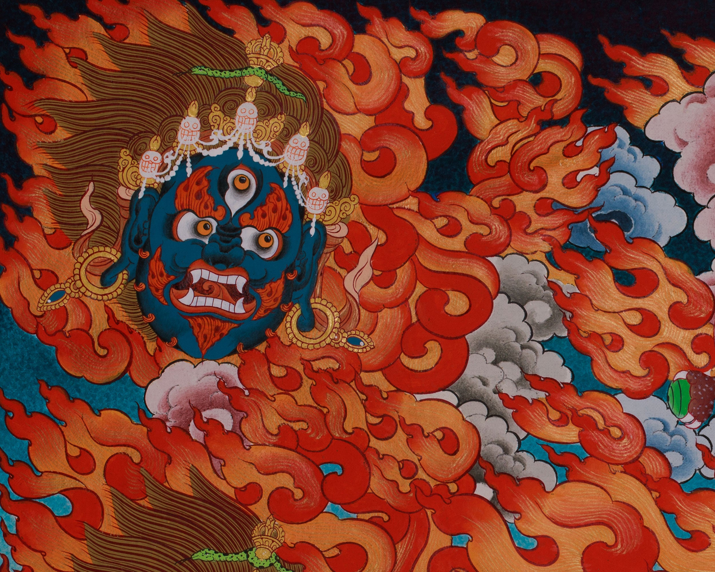 Yidam Yamantaka Head Thangka | Guardian Against Ignorance, Fear, and Spiritual Obstacles