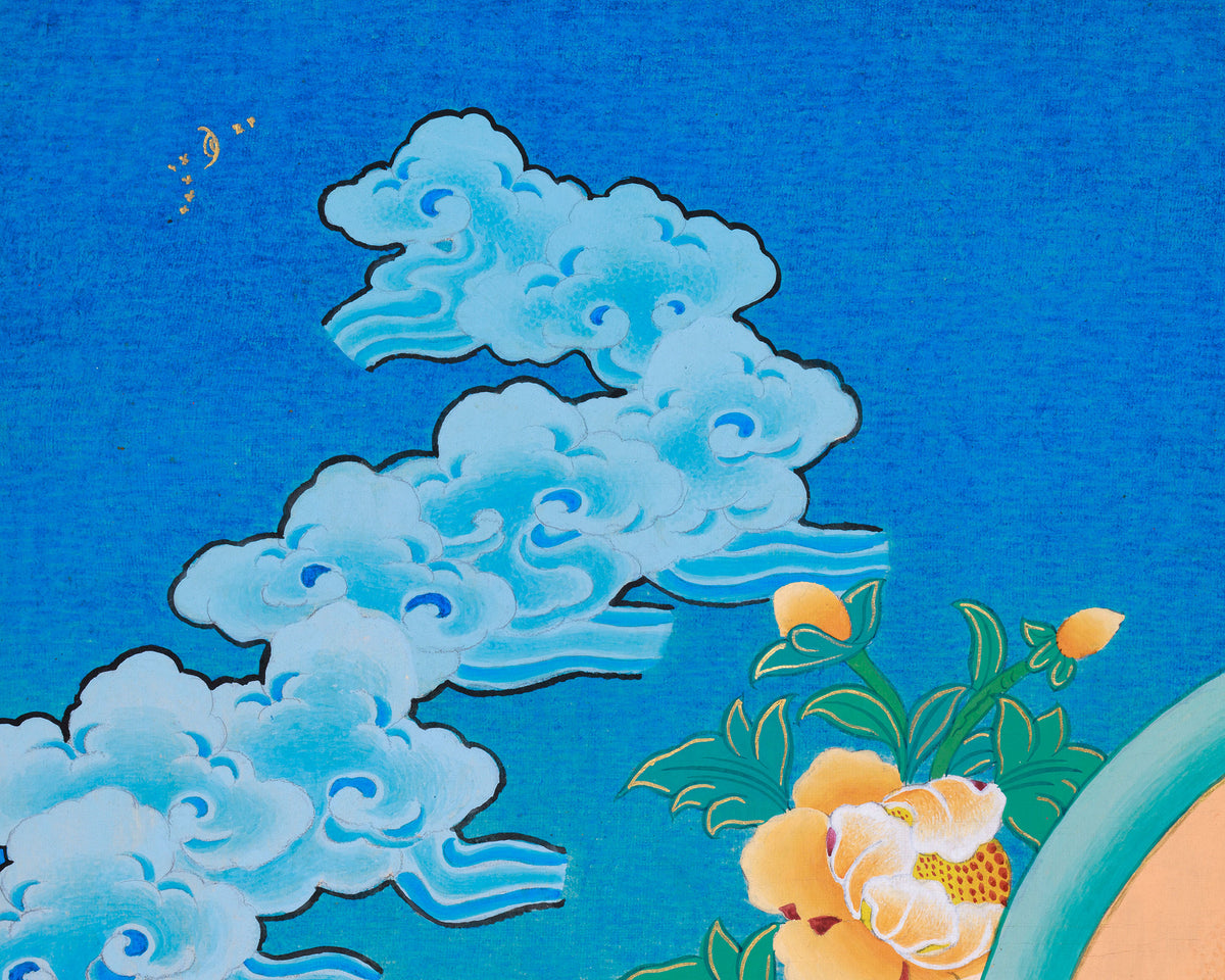 White Tara with Amitayus Buddha Art | Sacred Tibetan Longevity Thangka