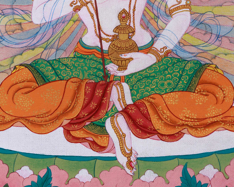 Radiant Grace: Mandarava Thangka, Embracing Divine Feminine Wisdom