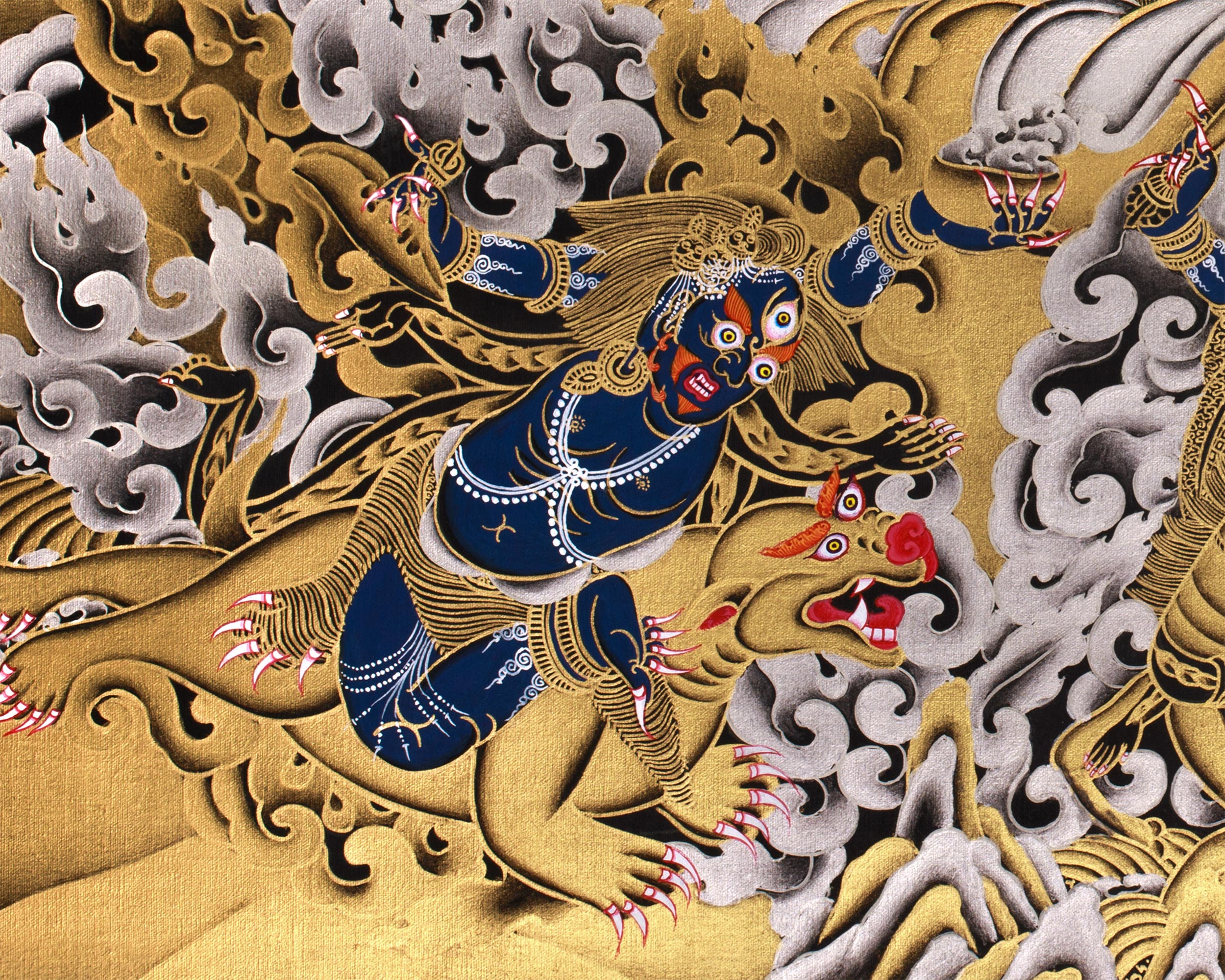 Fierce Guardian Mahakala | Pure Silver & Gold Embellishments | The Ultimate Protector of the Dharma