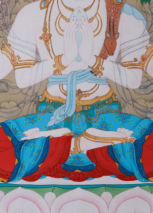 Avalokitesvara | Compassion Bodhisattva Thangka | 24K Gold