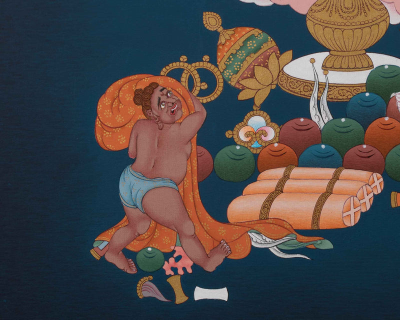 Dzambhala Thangka for Wealth and Prosperity | Wealth Deity Artwork | Himalayan Wall Decor