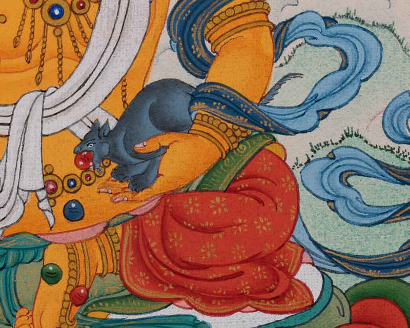 Yellow Dzambhala Thangka - Beacon of Wealth and Fertility | Himalayan Art