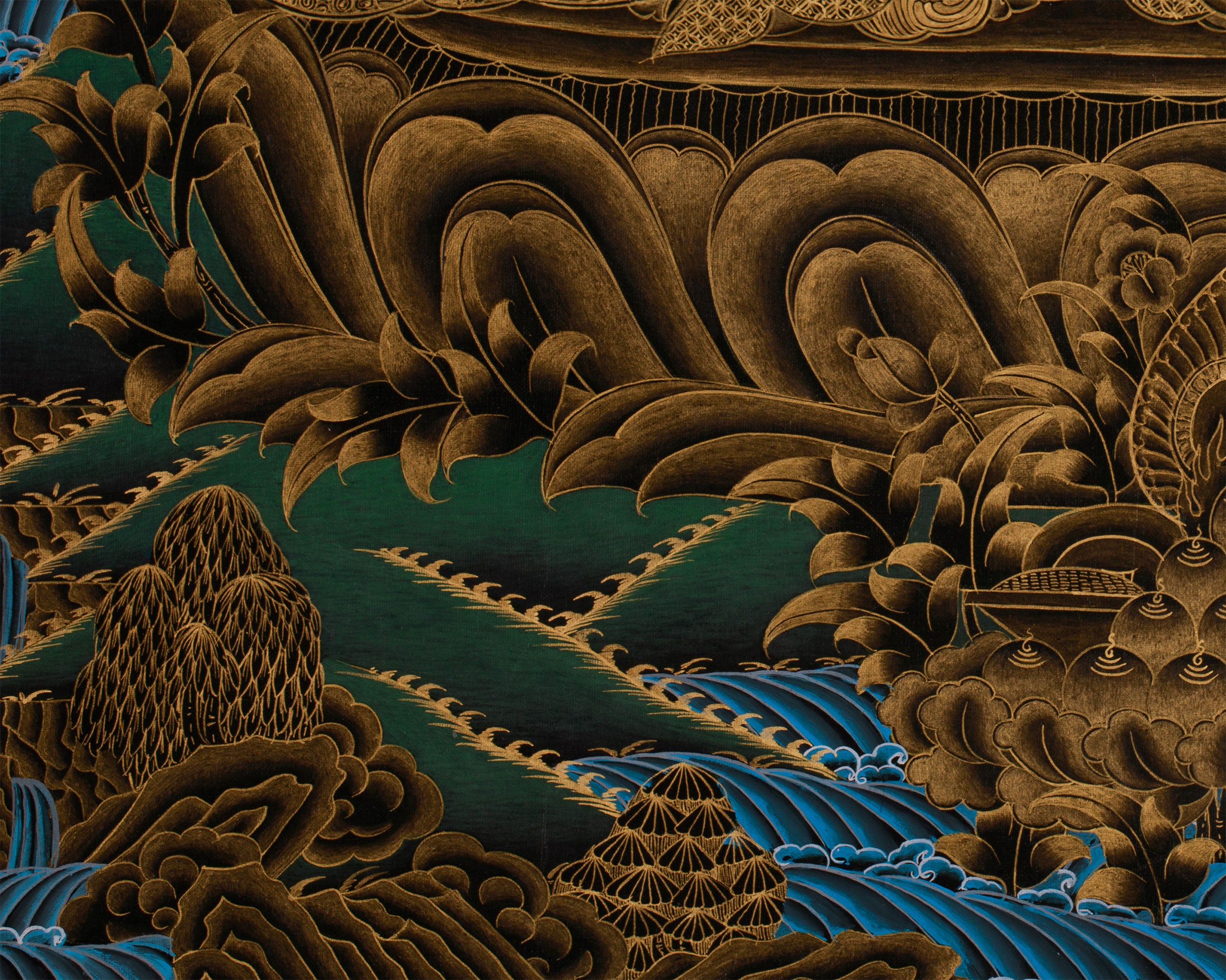 Large 30 Inches Chenrezig in Gold | Four-Armed Bodhisattva of Infinite Compassion
