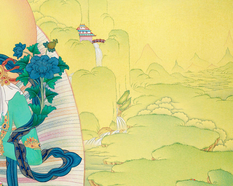 Extra-ordinary Green Tara Thangka: Large Canvas Art