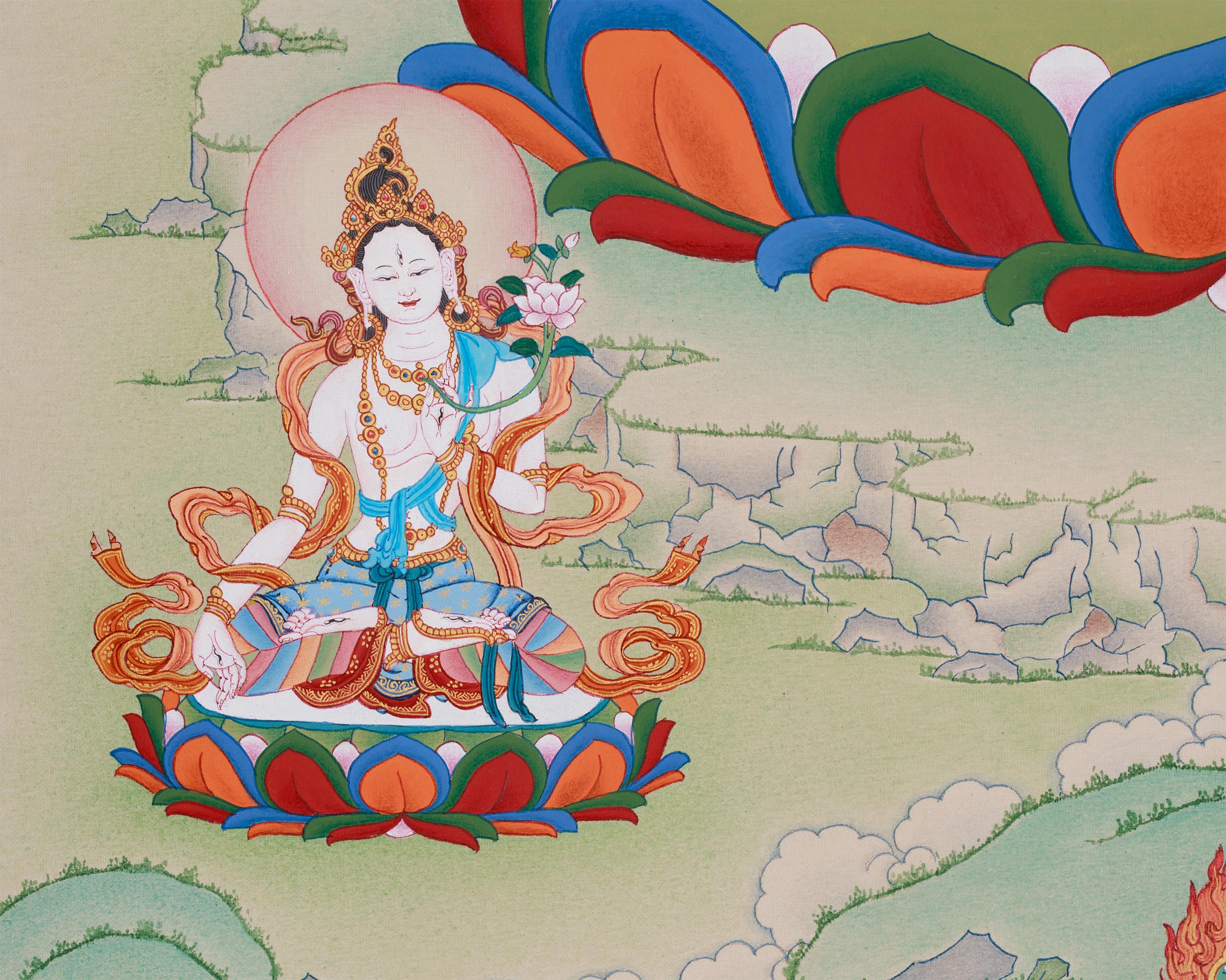 Sacred Chenrezig with White Tara and Green Tara | A Trio of Enlightened Blessings