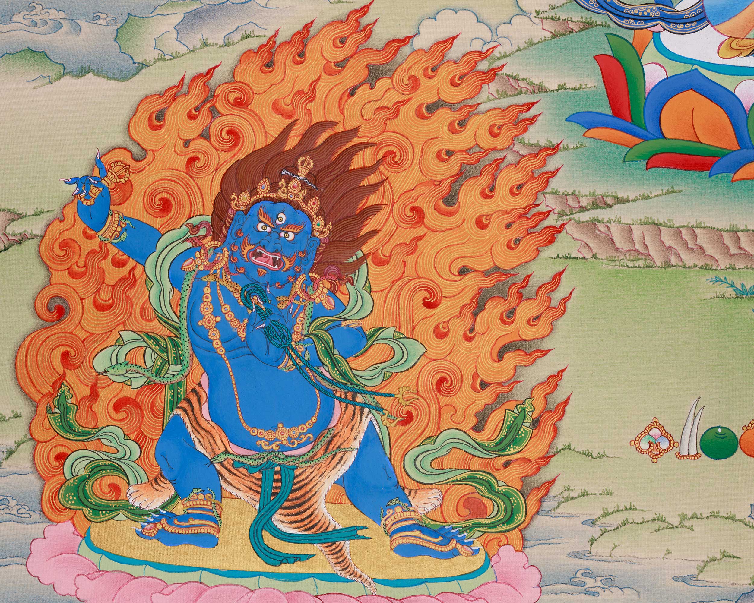 Thangka of Four-Armed Chenrezig, Compassion Buddha | With Manjushri and Vajrapani