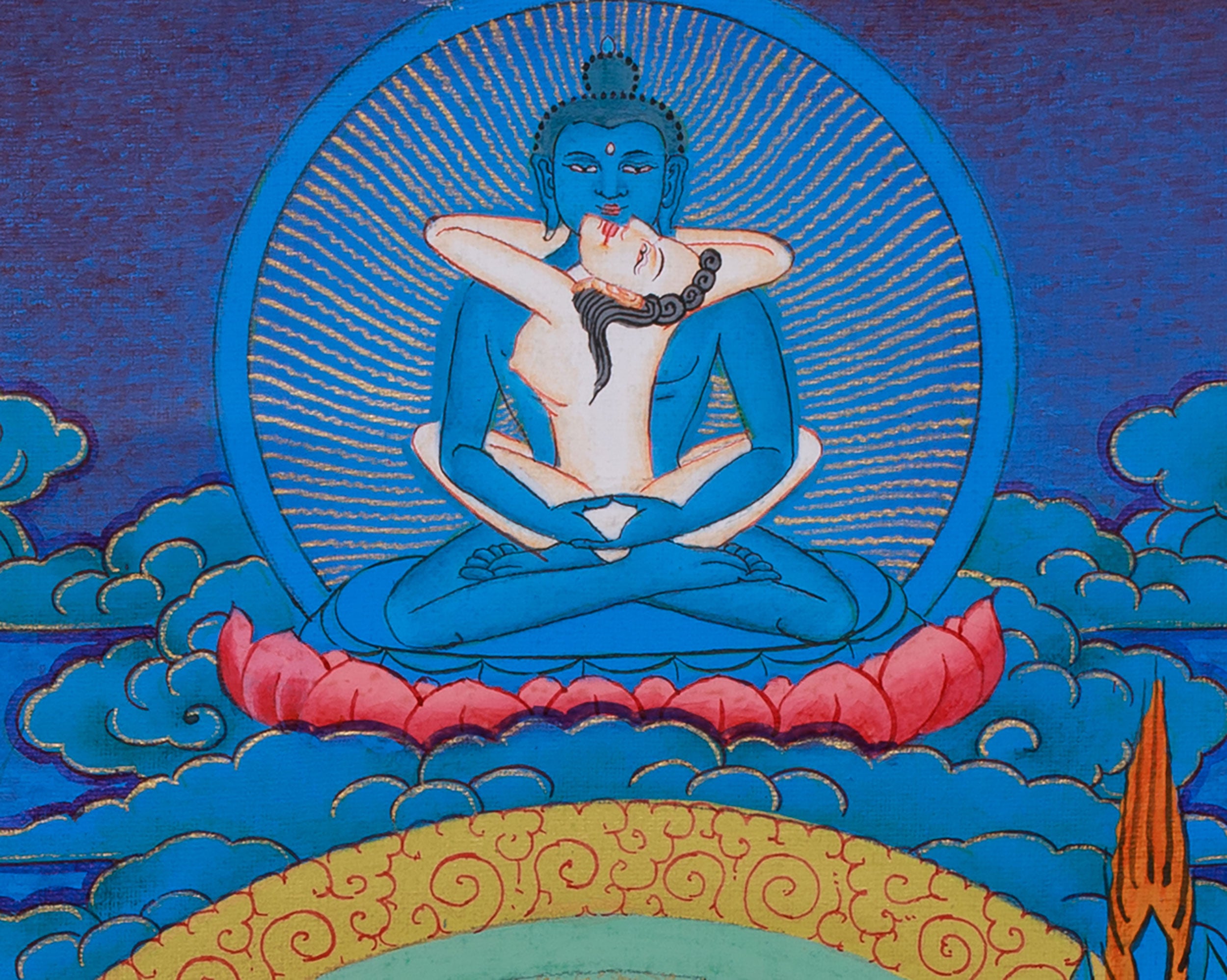 Guru Padmasambhava Artwork | Tibetan Thangka with Enlightened Beings and 24K Gold Detailing
