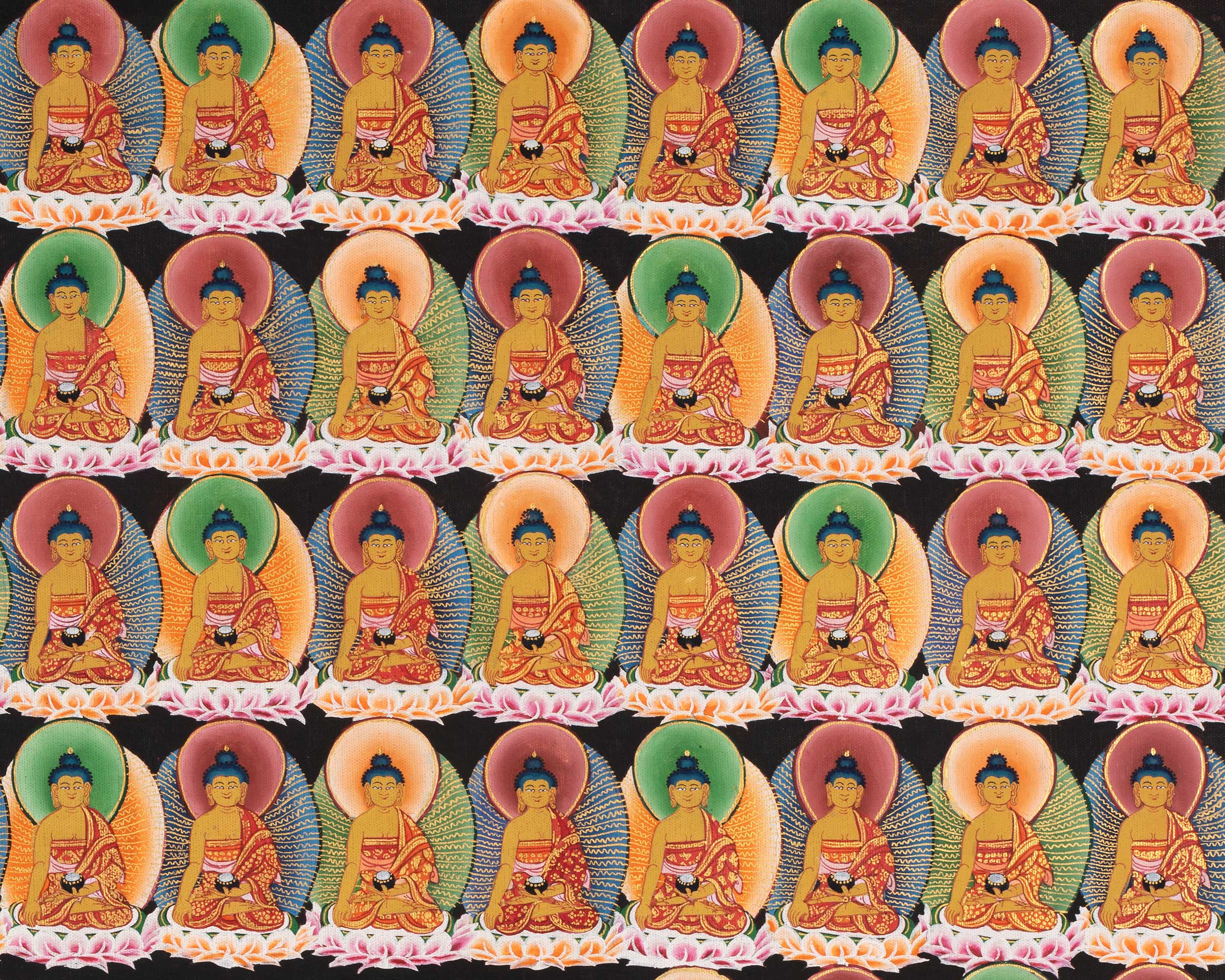 108 Seated Buddha Thangka | Yoga Meditation Canvas Art for your Peace and wellbeing