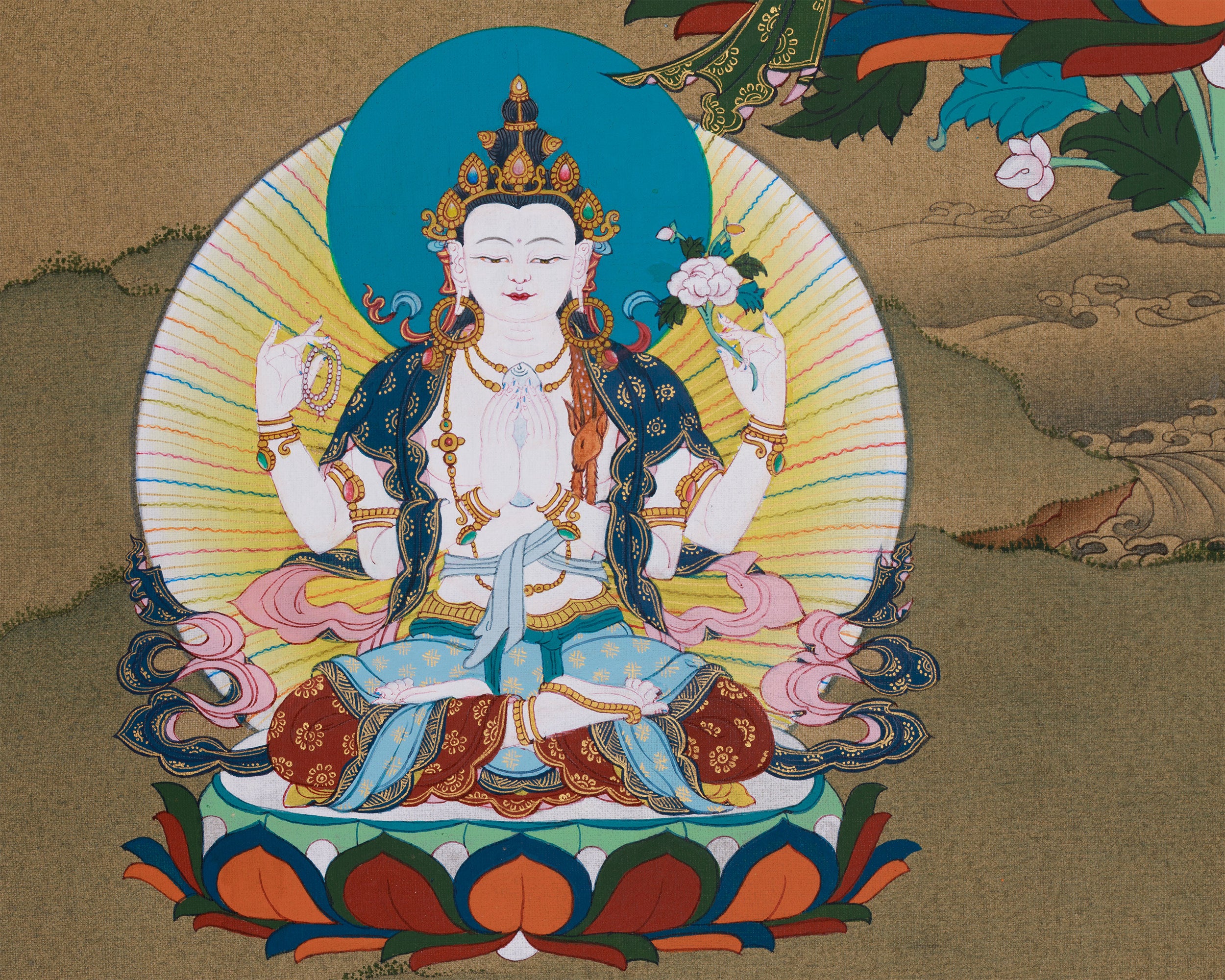 Tibetan Thangka of Wisdom Buddha Manjushri | Guardian of Knowledge and Enlightenment
