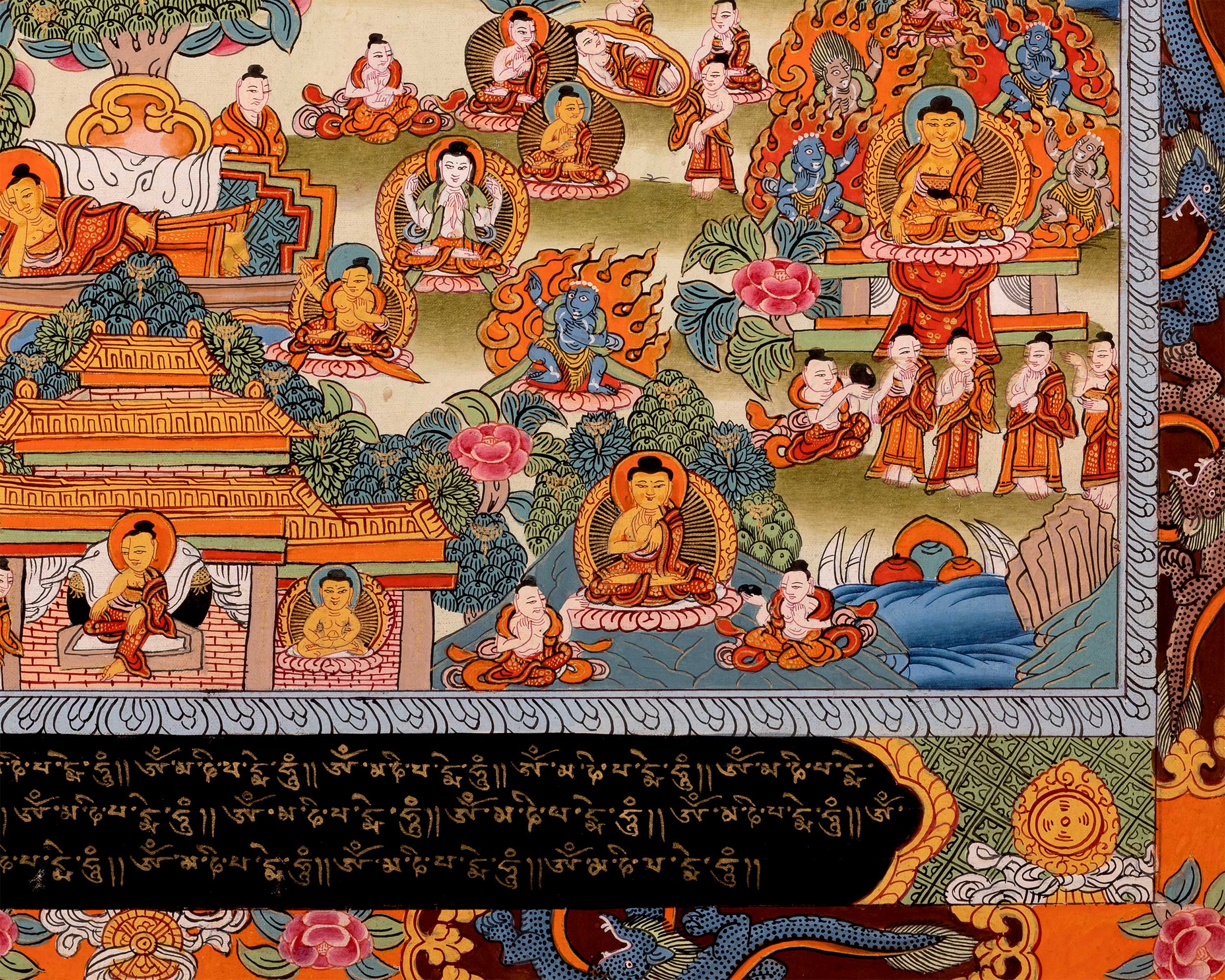 The Life Story of Shakyamuni Buddha Thangka | Journey From Birth to Enlightenment