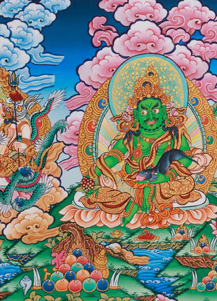 Tibetan Five Jambhalas Thangka | Buddhist Guardians of Wealth & Abundance