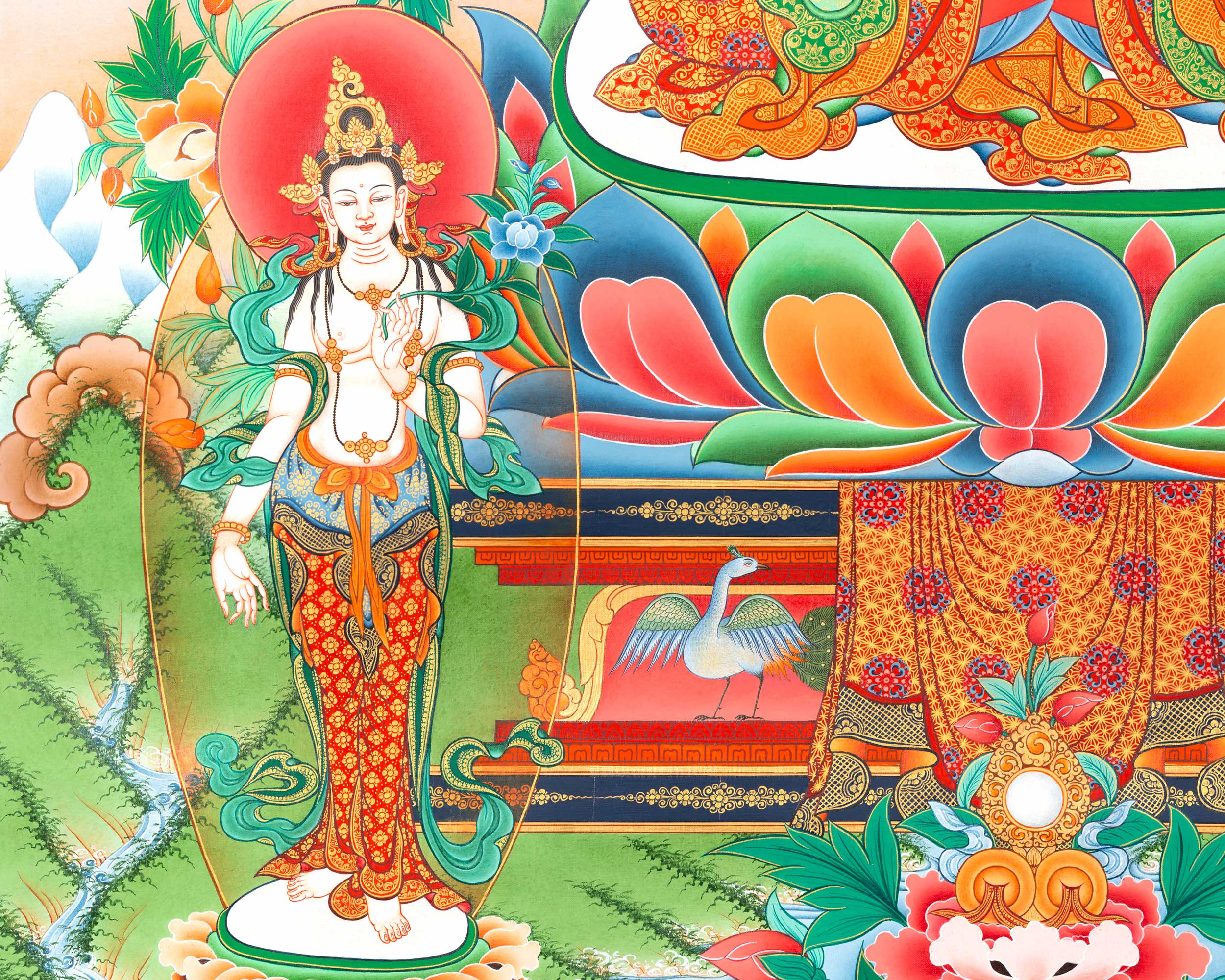 Amitabha Buddha with His Two Chief Disciples Thangka | The Buddha of Infinite Light