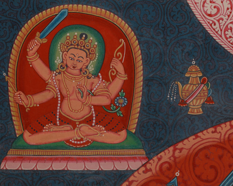 Four Head Ganesha Thangka | Hand-Painted Chaturmukha Ganesha