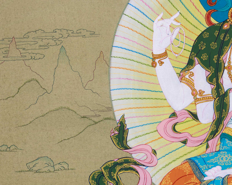 4 Armed Chenresig Thangka, Karma Gadri Art