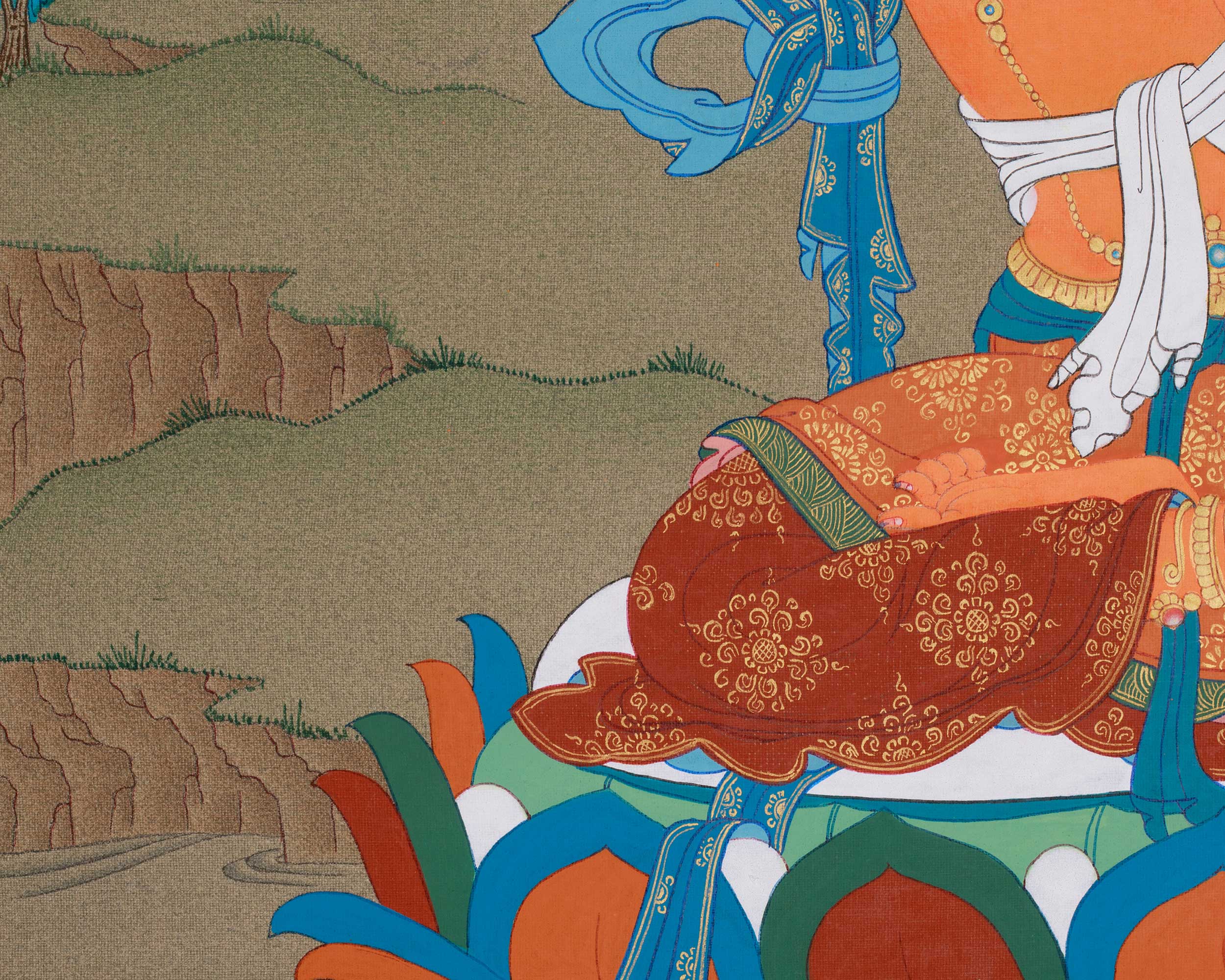 Traditional Handmade Bodhisattva Manjushri Thangka | Embodiment of Learning and Enlightened Mind