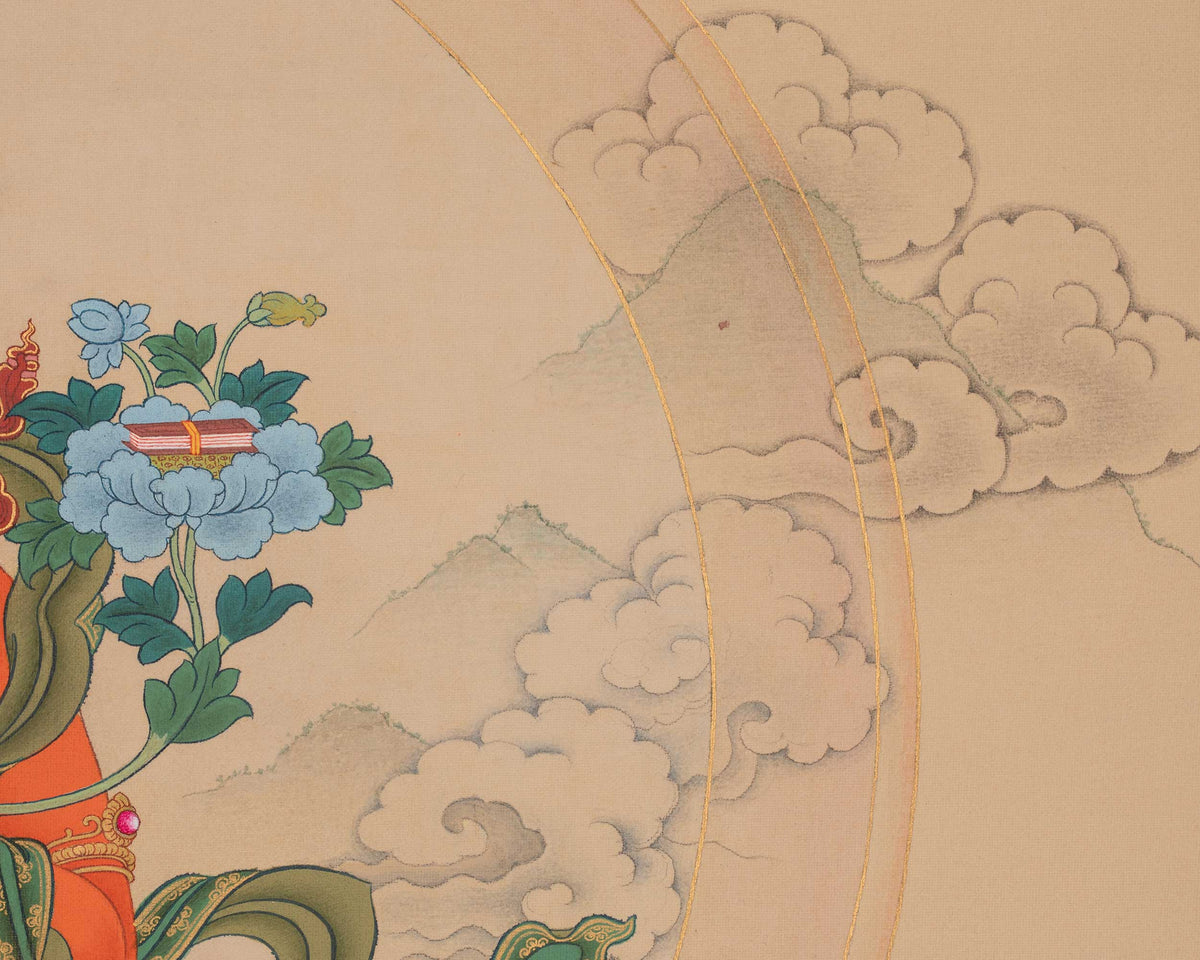 Divine Manjushri Thangka | Buddhist Art of Wisdom and Enlightened Knowledge