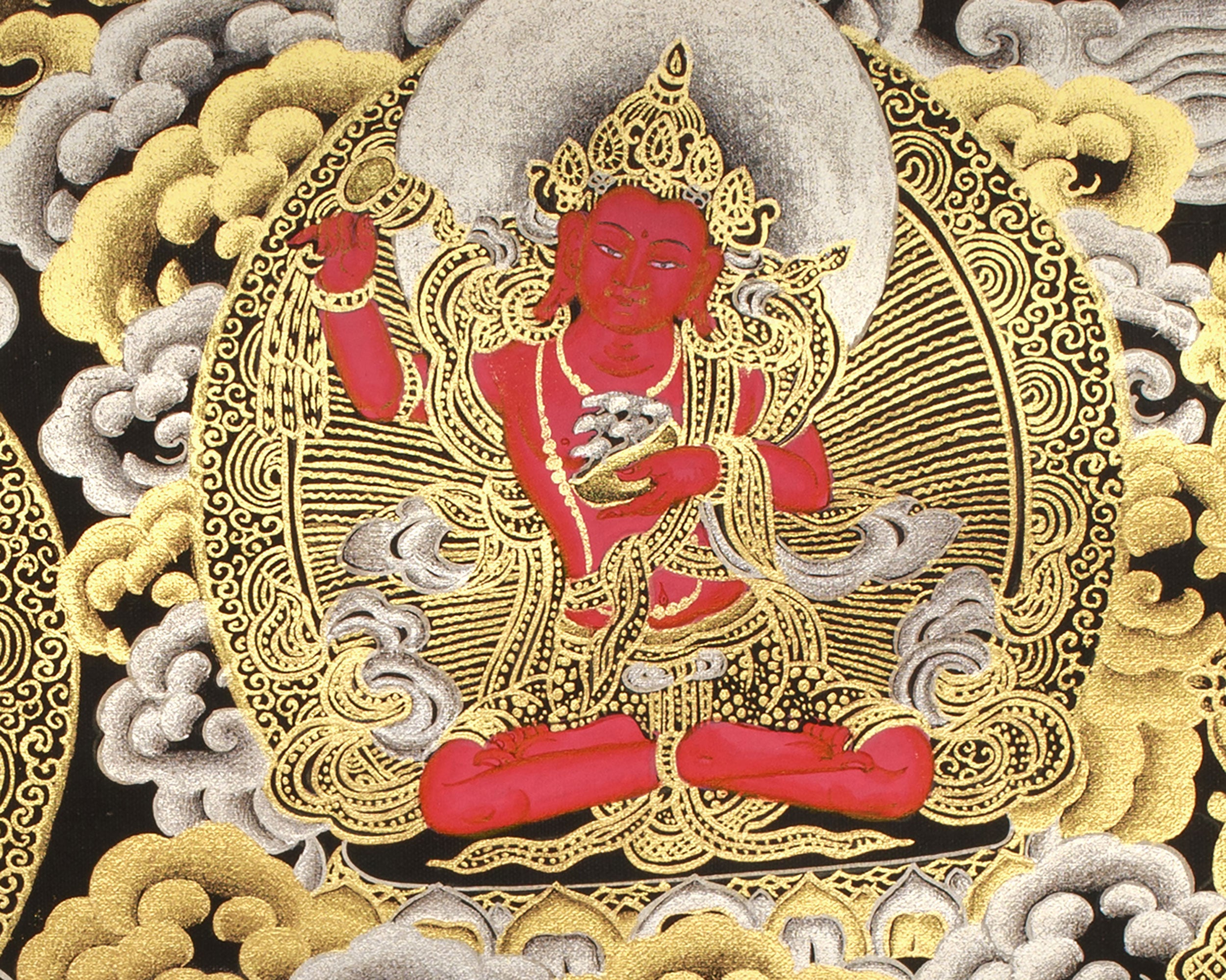 Wrathful Mahakala with Dharma Protectors | Divine Guardian Thangka | Gold and Silver on Black Canvas