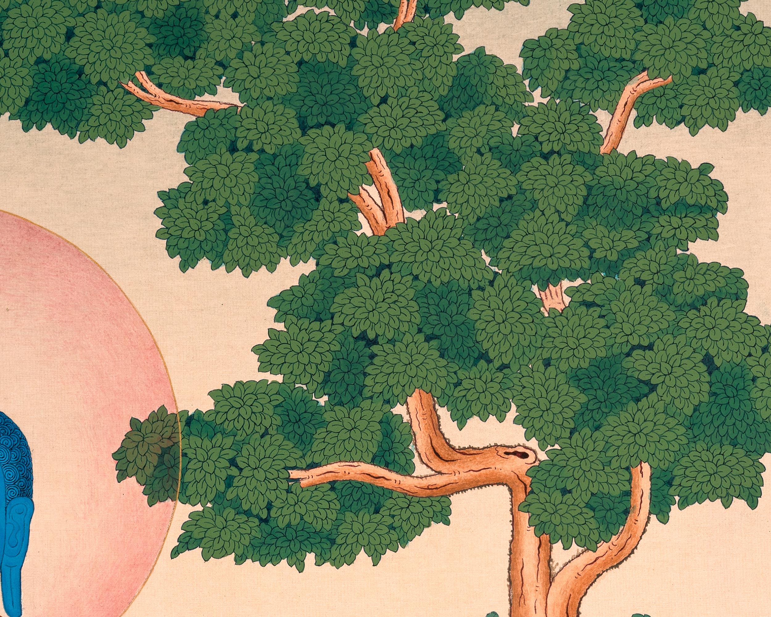 Buddhist Art: Lapis Lazuli Medicine Buddha Thangka Print for Meditation