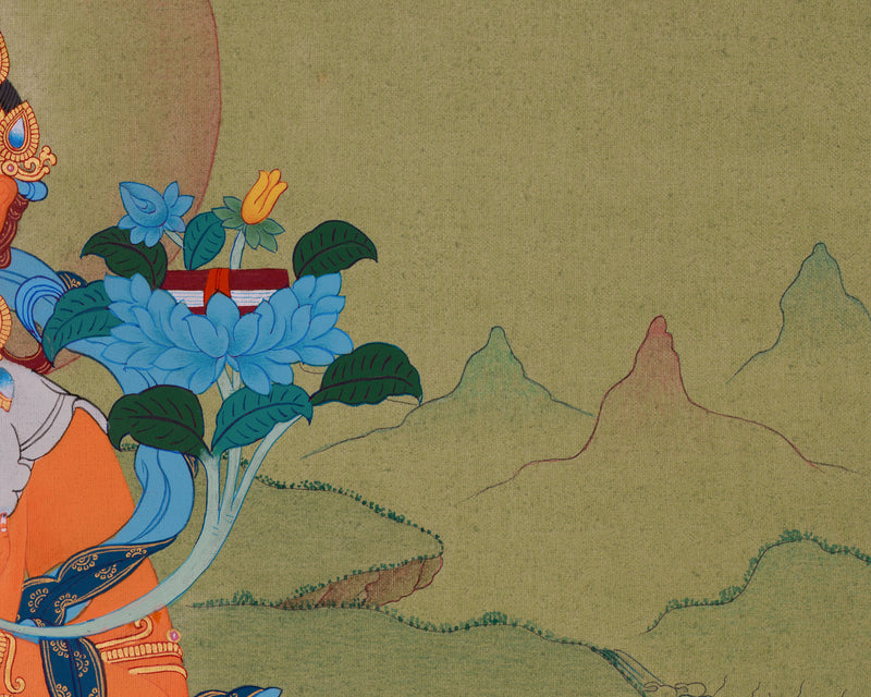 Hand-Painted Manjushri Thangka | Illuminating the Path to Enlightenment