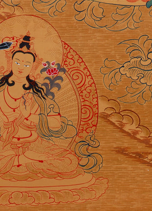 Tibetan Green Tara Thangka | Featuring Manjushri and Vajrapani