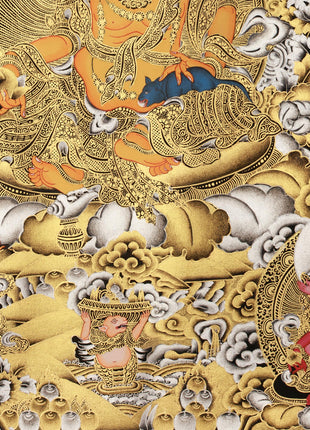 Rare Five Dzambhalas Thangka Masterpiece | Pure Silver & Gold Splendor