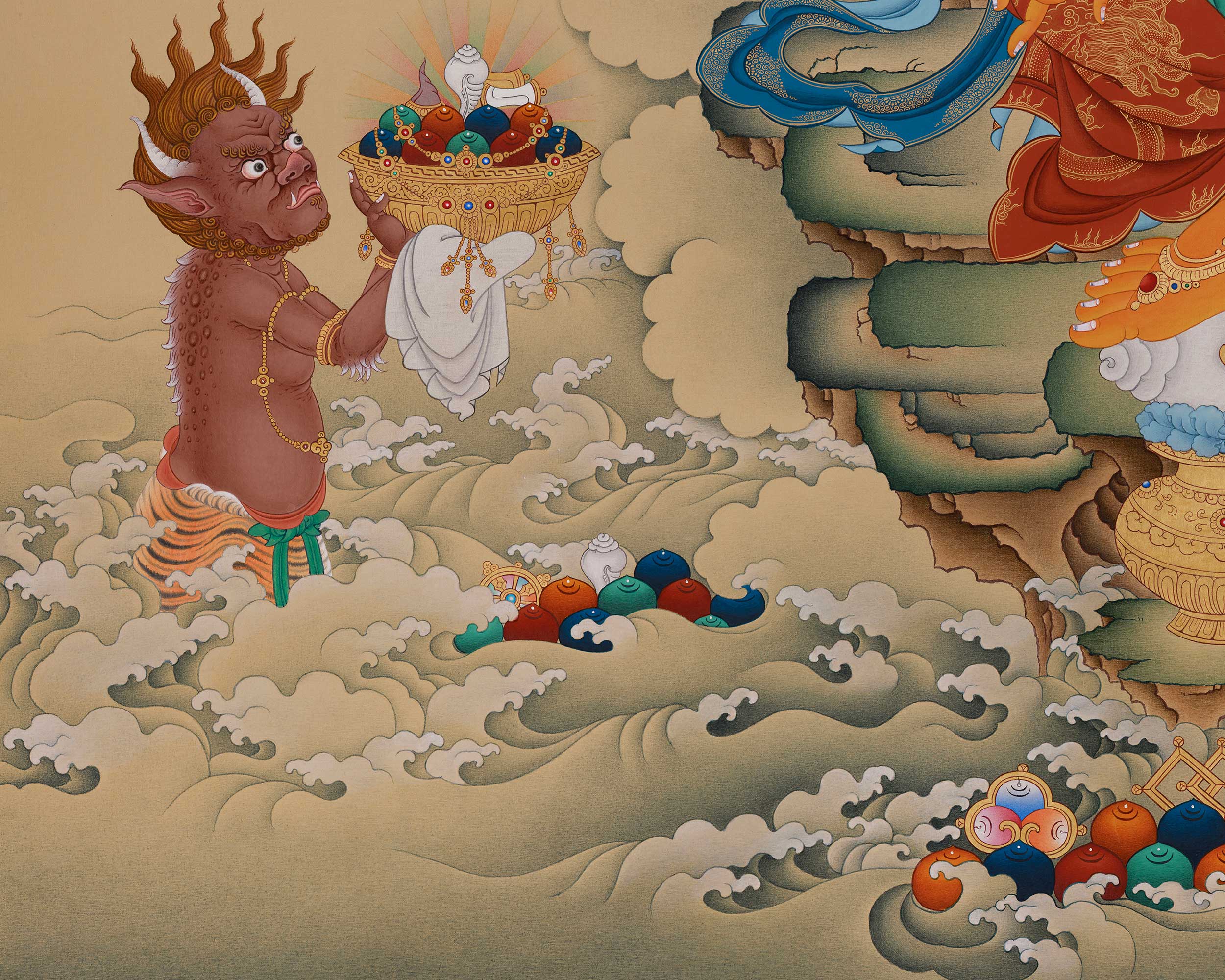 Vajrayana Abundance Deity Dzambhala Thangka | Tibetan Ratnasambhava Art