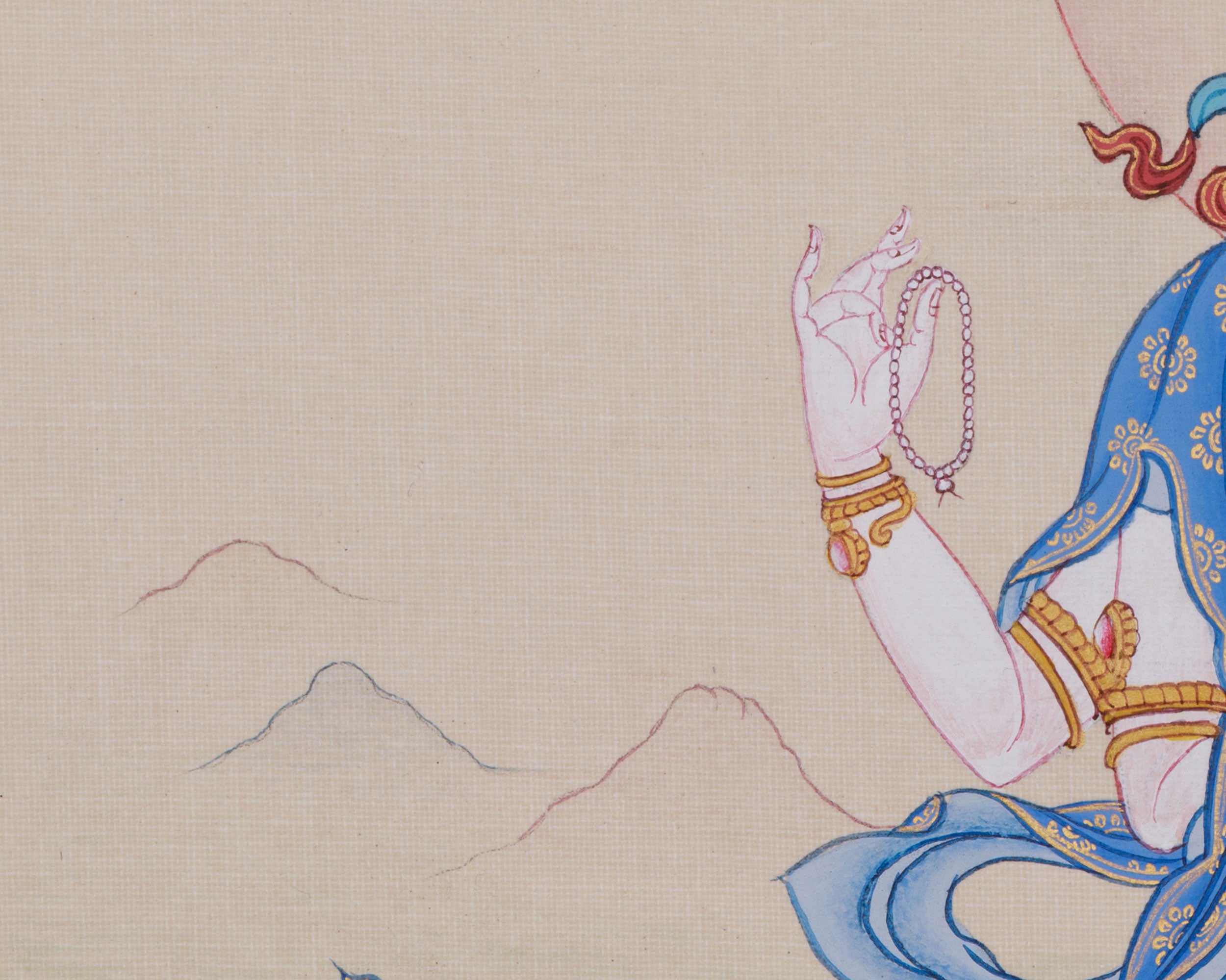 Compact 4-Armed Chenrezig Buddha Thangka, "Om Mani Padme Hum"