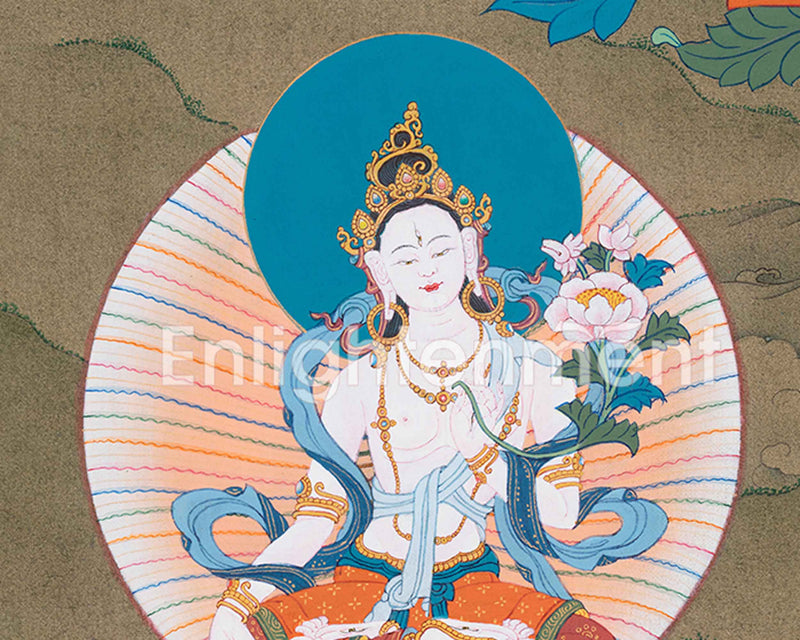 Amitayus Thangka with White Tara And Namgyalma | Buddha of Infinite Life