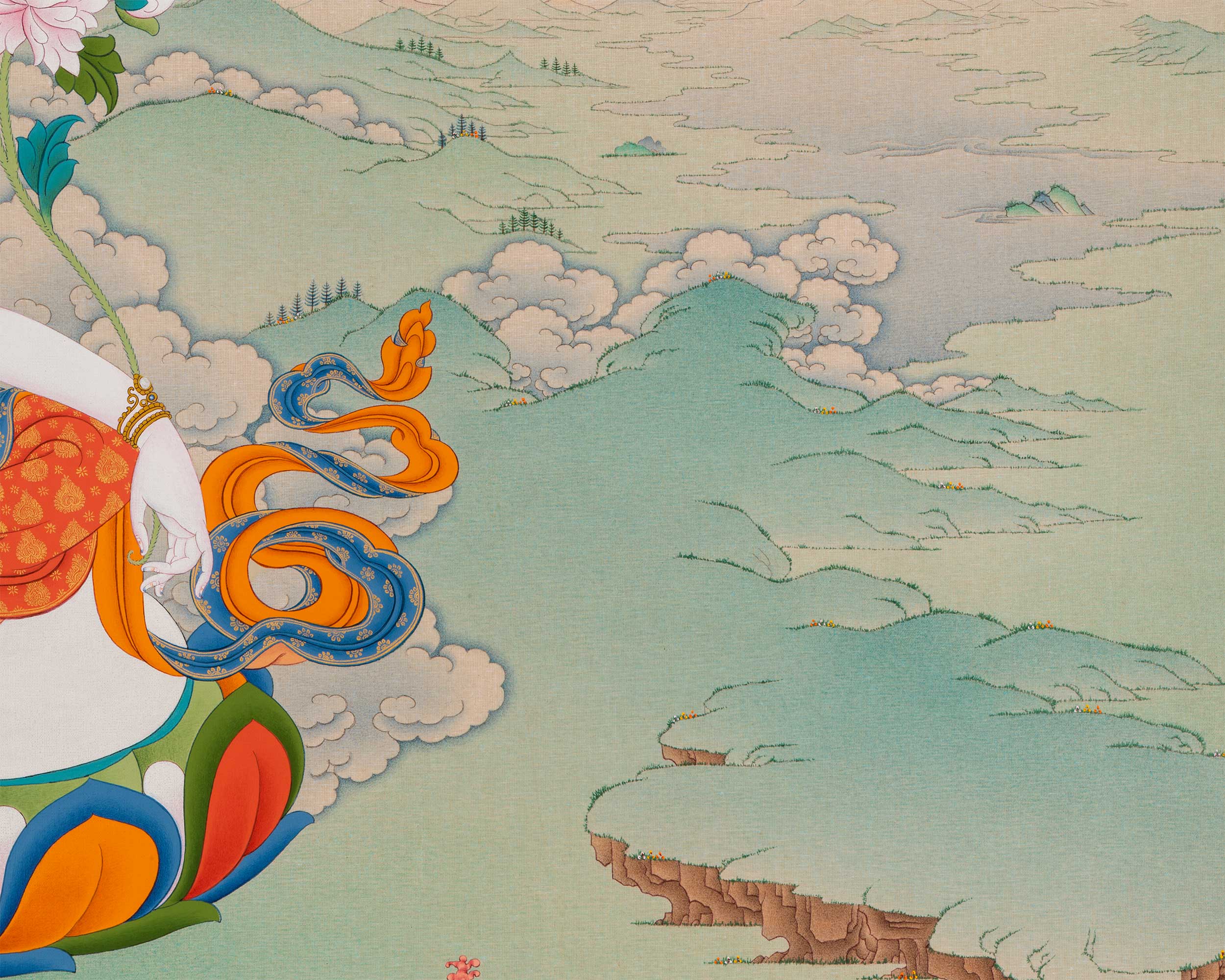 2-Armed Chenresig with Amitabha Buddha Thangka Print | Spiritual Wall Decoration