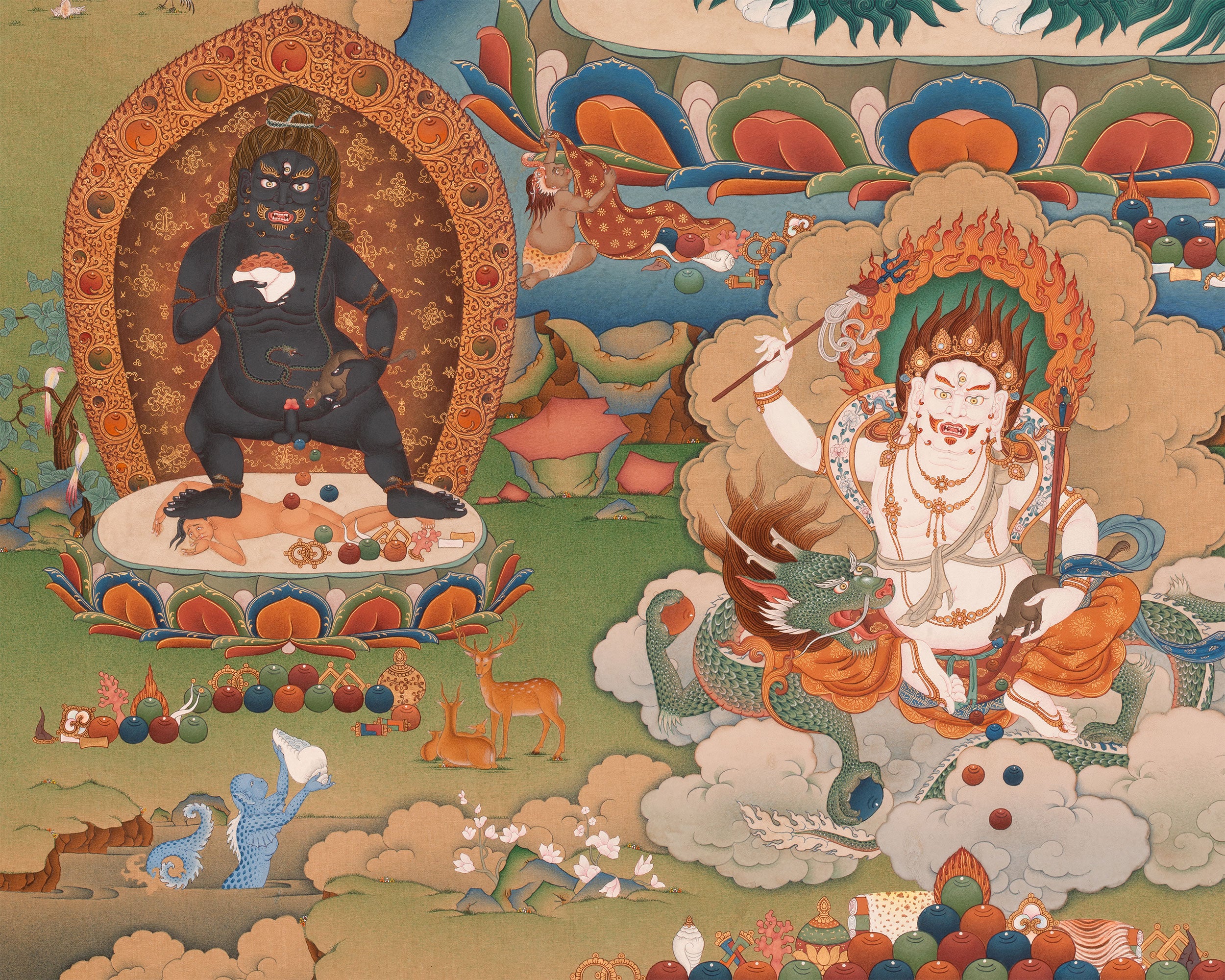Dzambhala | The Buddha of Wealth Thangka Print | High Quality Giclee