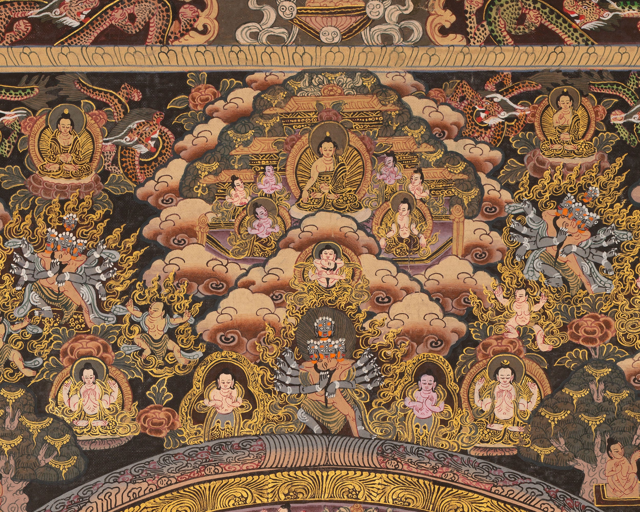 Traditional Buddha Mandala | 24K Gold Tibetan Thangka of Peace and Awakening
