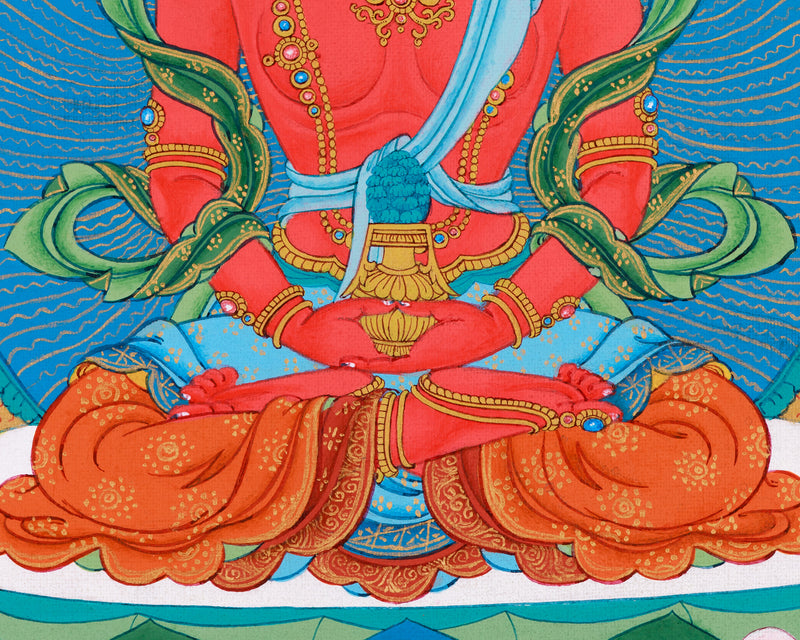 Red Buddha Amitayus Thangka | Embodiment of Immortality and Wisdom