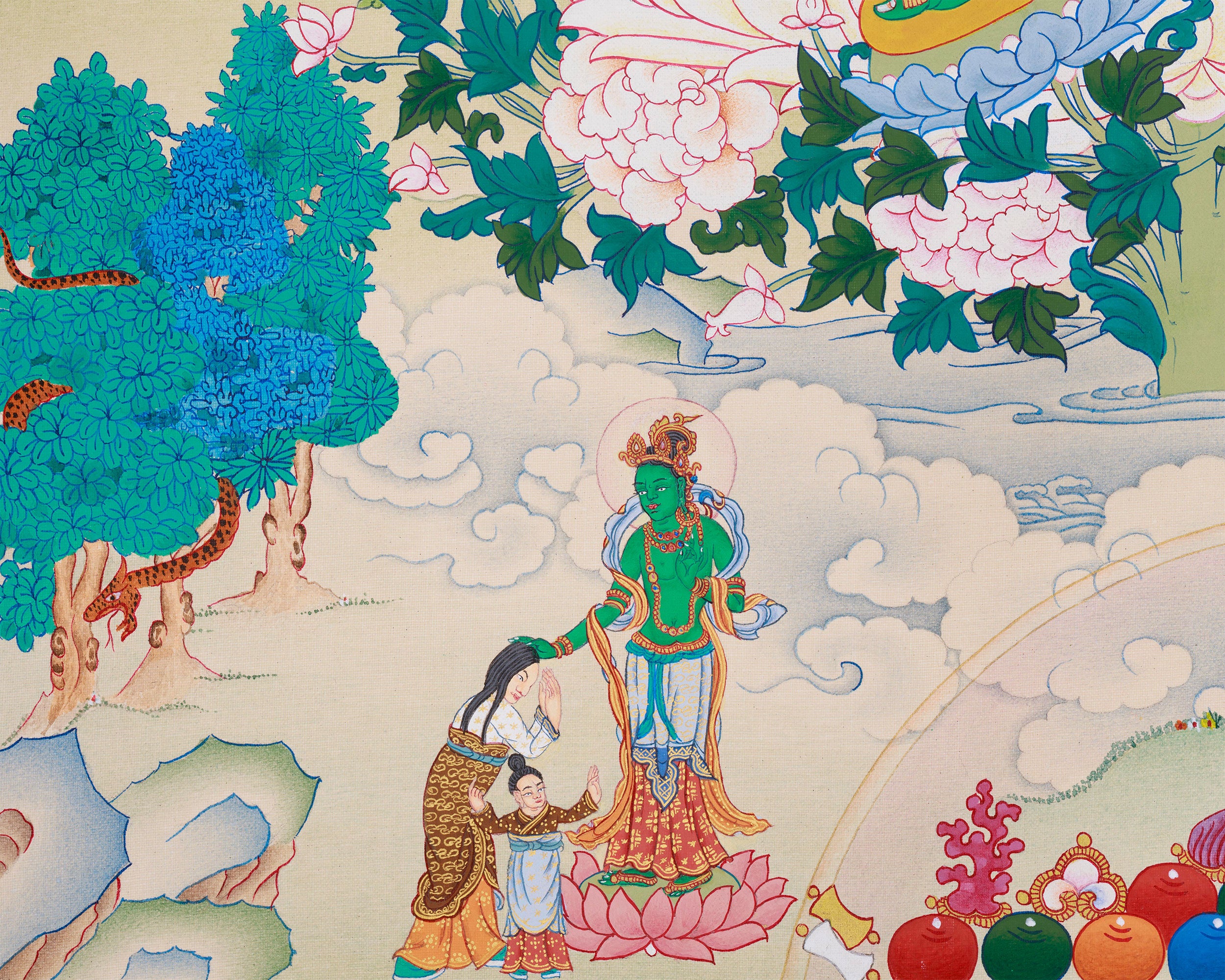 Goddess Green Tara with Amitabha Buddha | Protector of Compassion and Enlightenment
