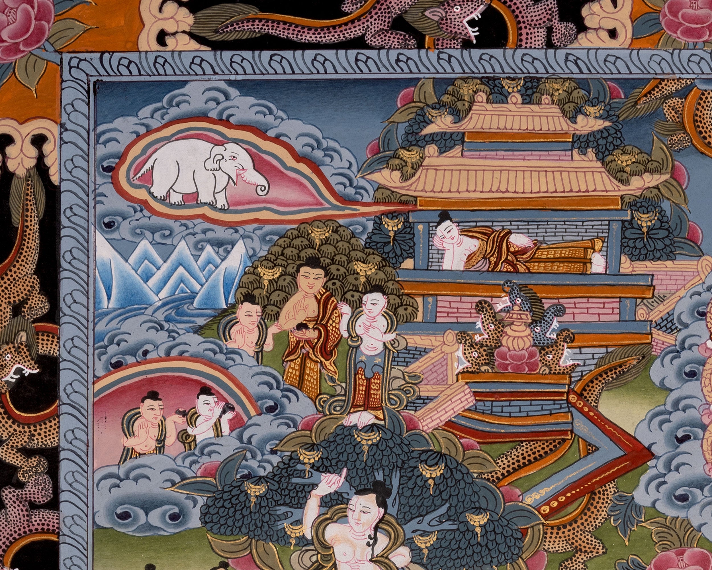 Buddha life Story | Vintage Buddha Thangka